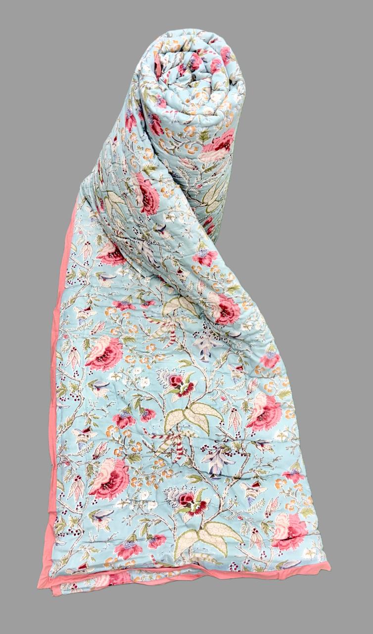 Pure mulmul cotton screen printed reversible double razai (90x108 inches)