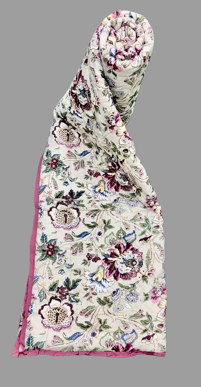 Pure mulmul cotton screen printed reversible double razai (90x108 inches)