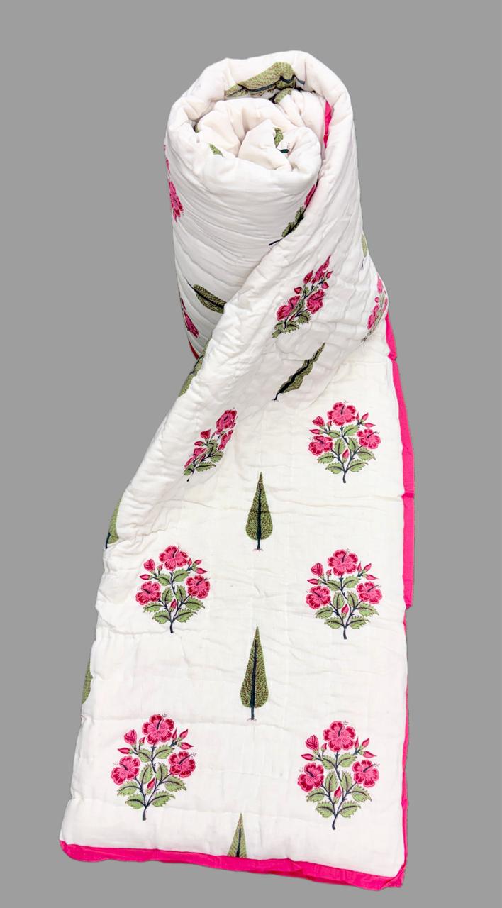 Pure mulmul cotton screen printed reversible double razai (90x108 inches)