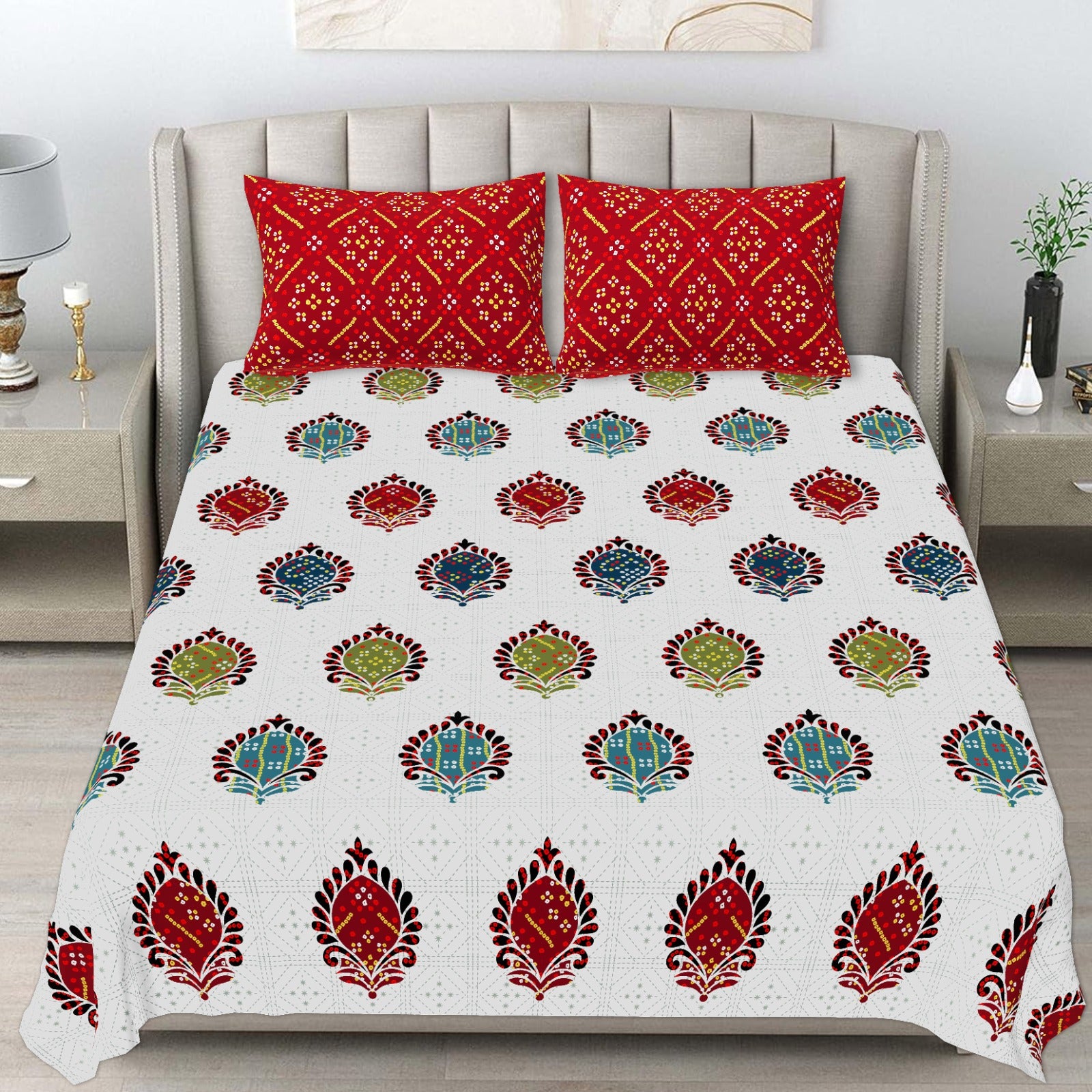 Pure cotton king size bedsheet with two pillow covers 100x108 inches