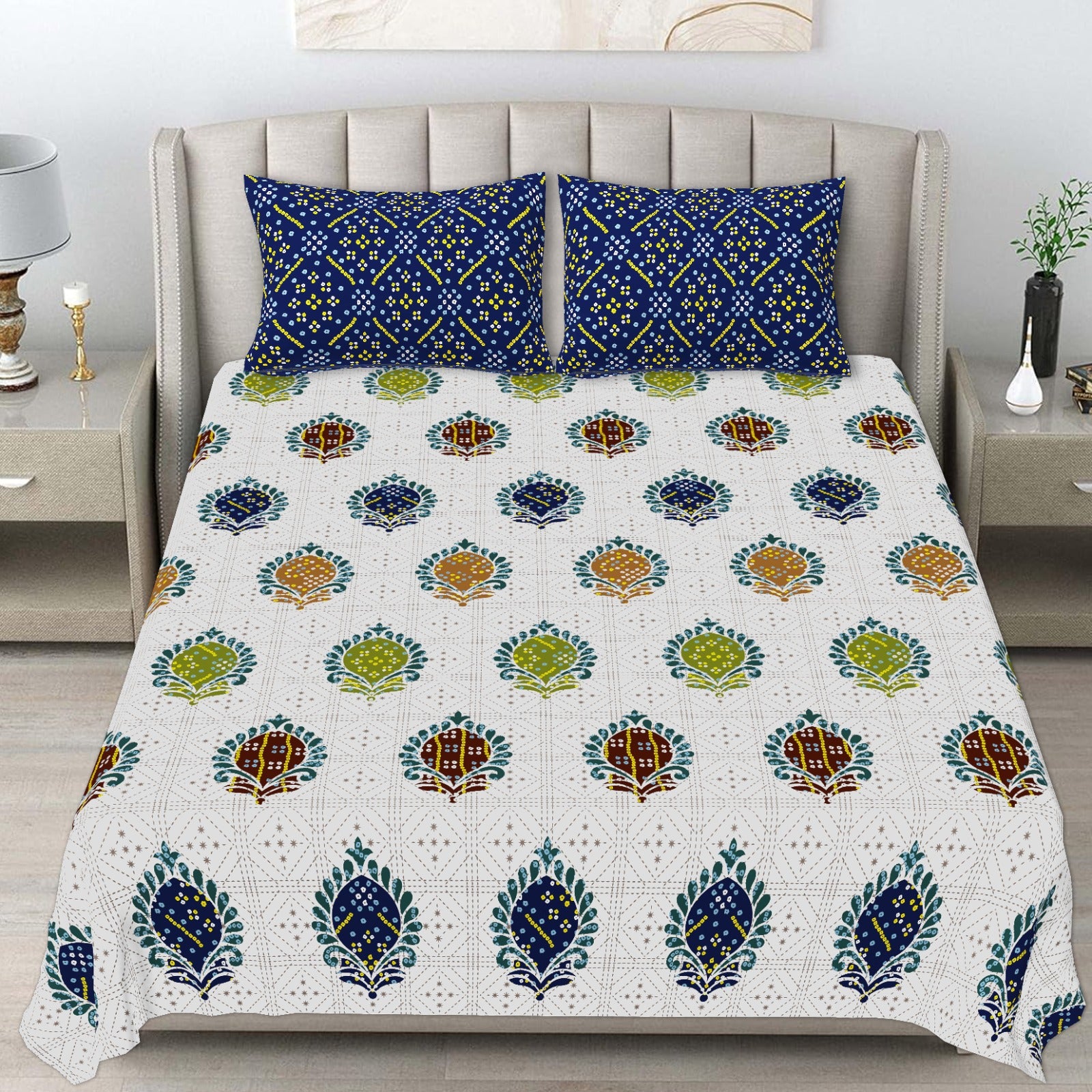 Pure cotton king size bedsheet with two pillow covers 100x108 inches