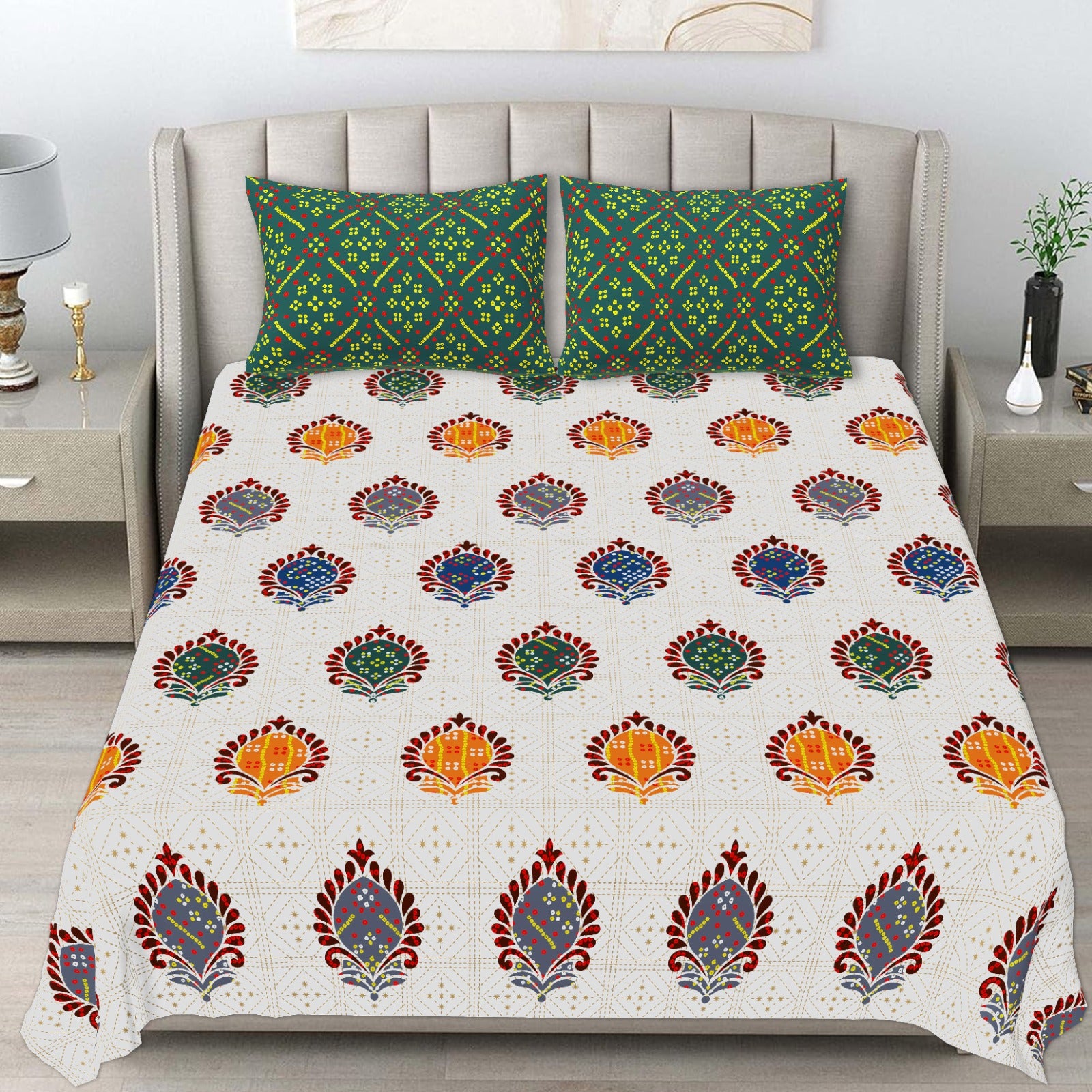 Pure cotton king size bedsheet with two pillow covers 100x108 inches