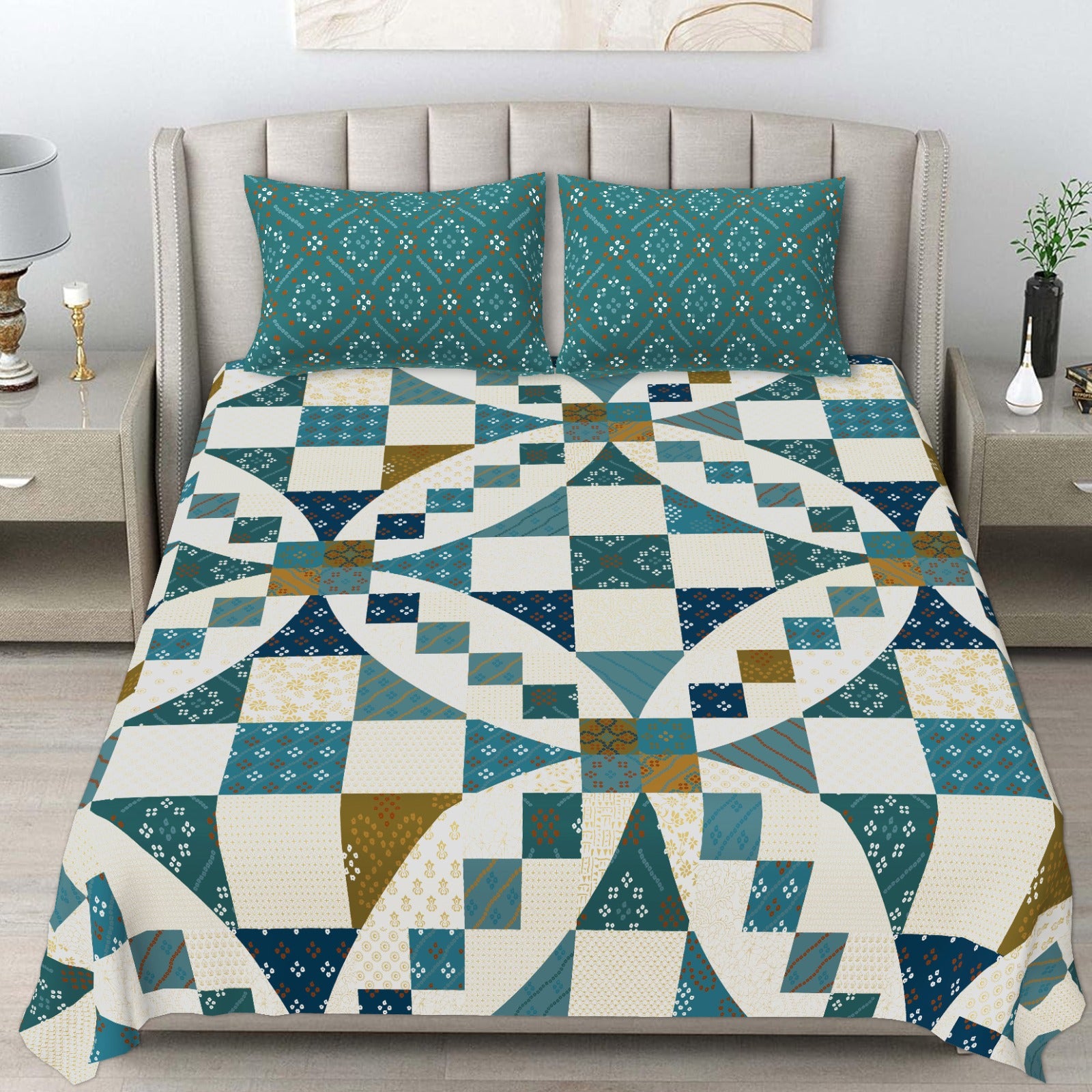 Pure cotton king size bedsheet with two pillow covers 100x108 inches