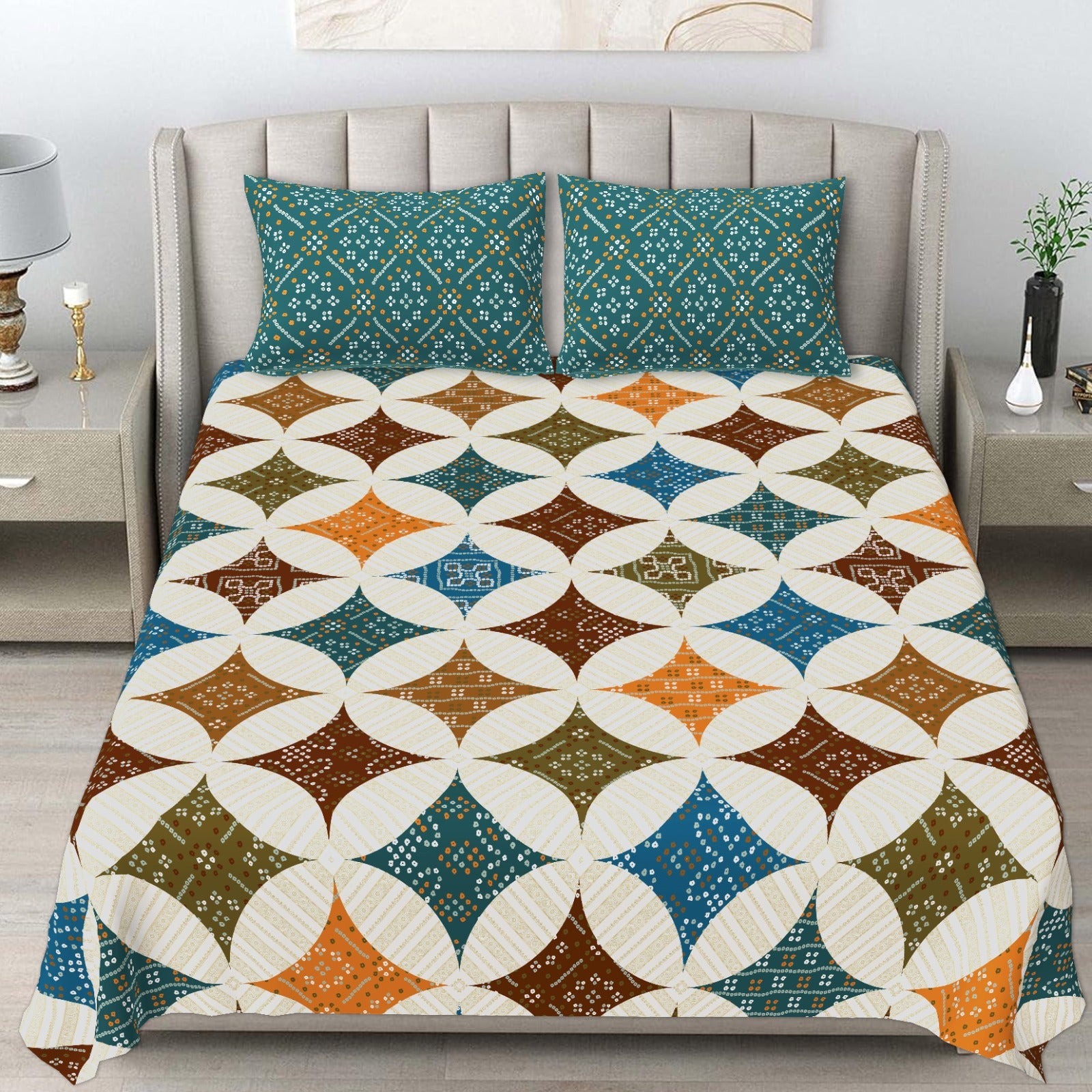 Pure cotton king size bedsheet with two pillow covers 100x108 inches