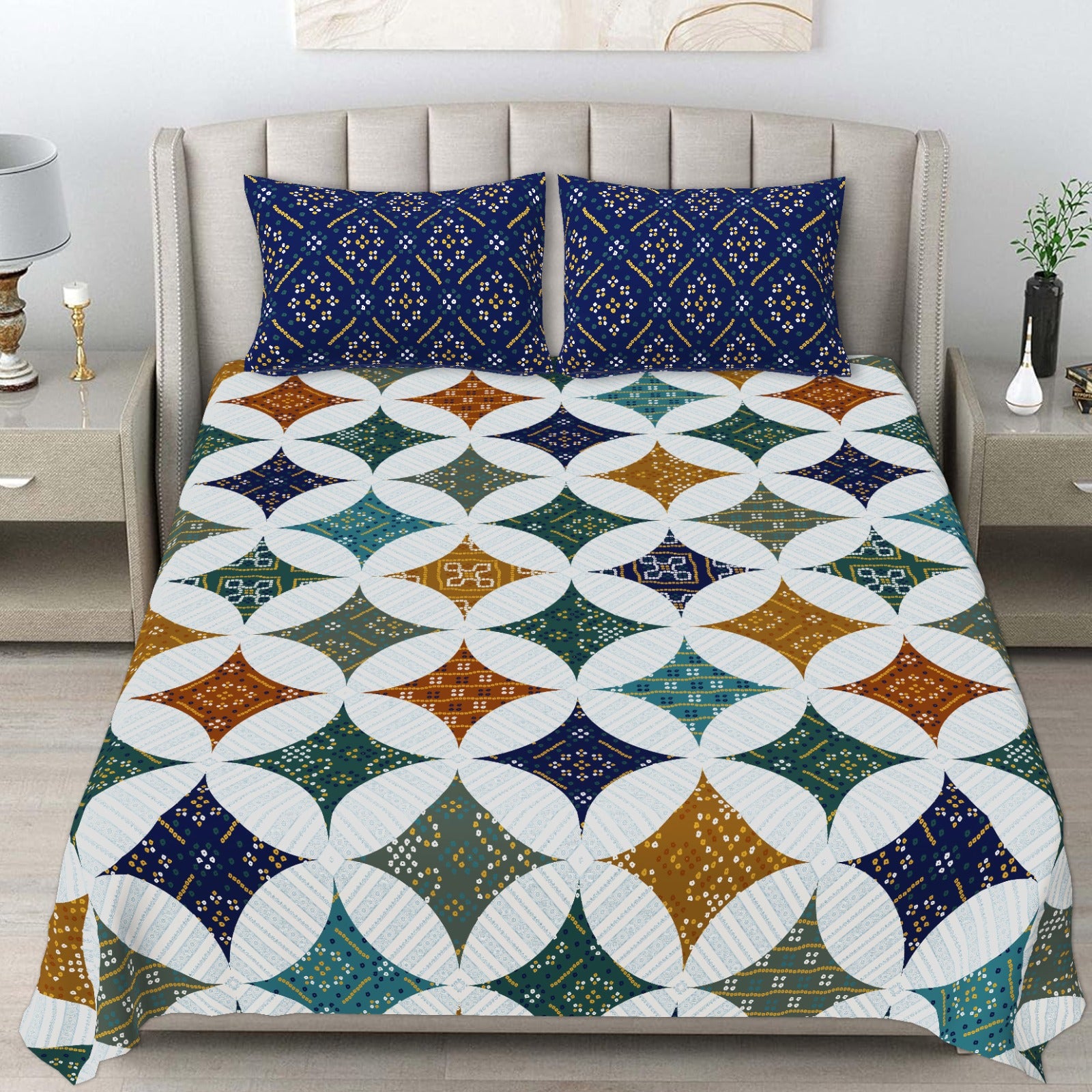 Pure cotton king size bedsheet with two pillow covers 100x108 inches