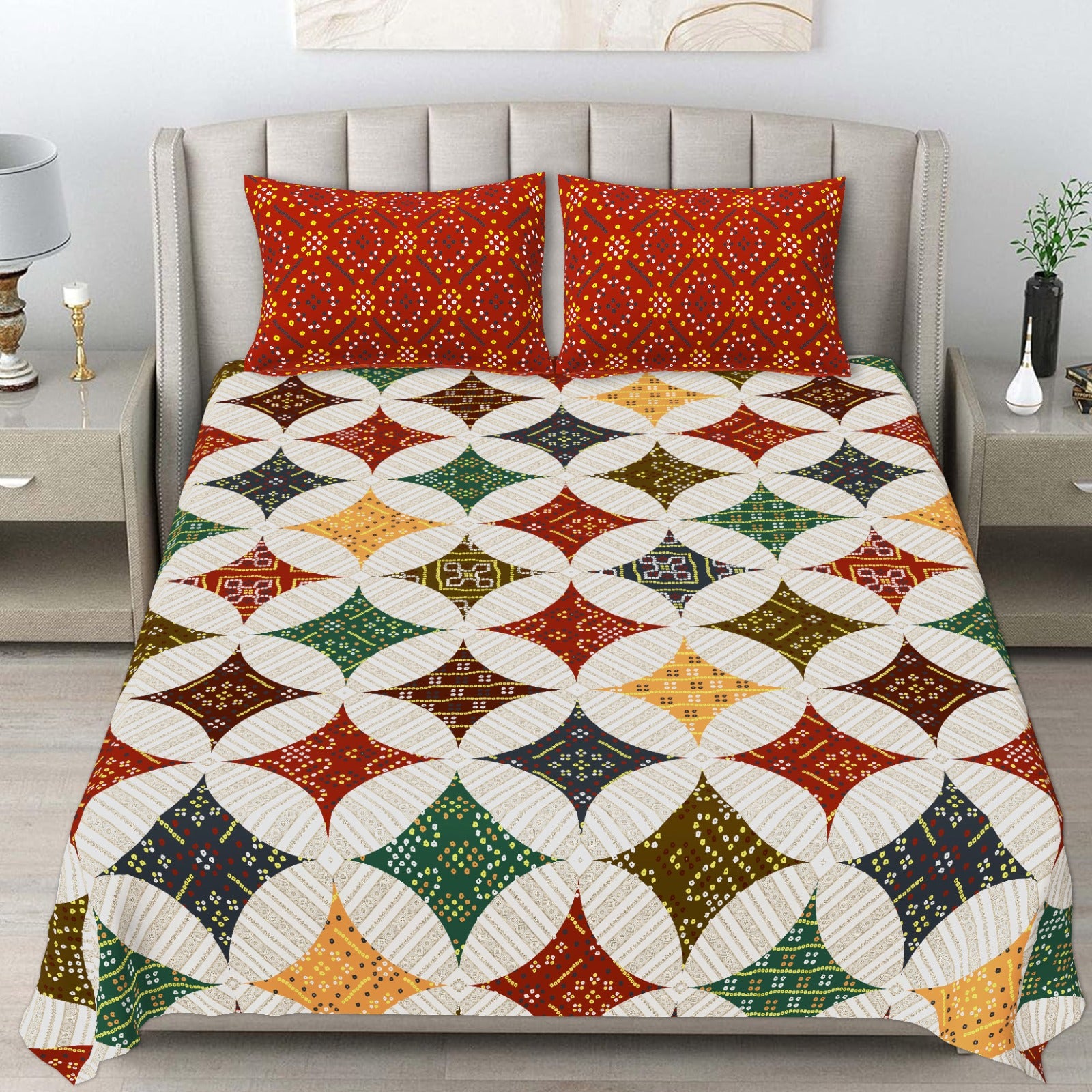Pure cotton king size bedsheet with two pillow covers 100x108 inches