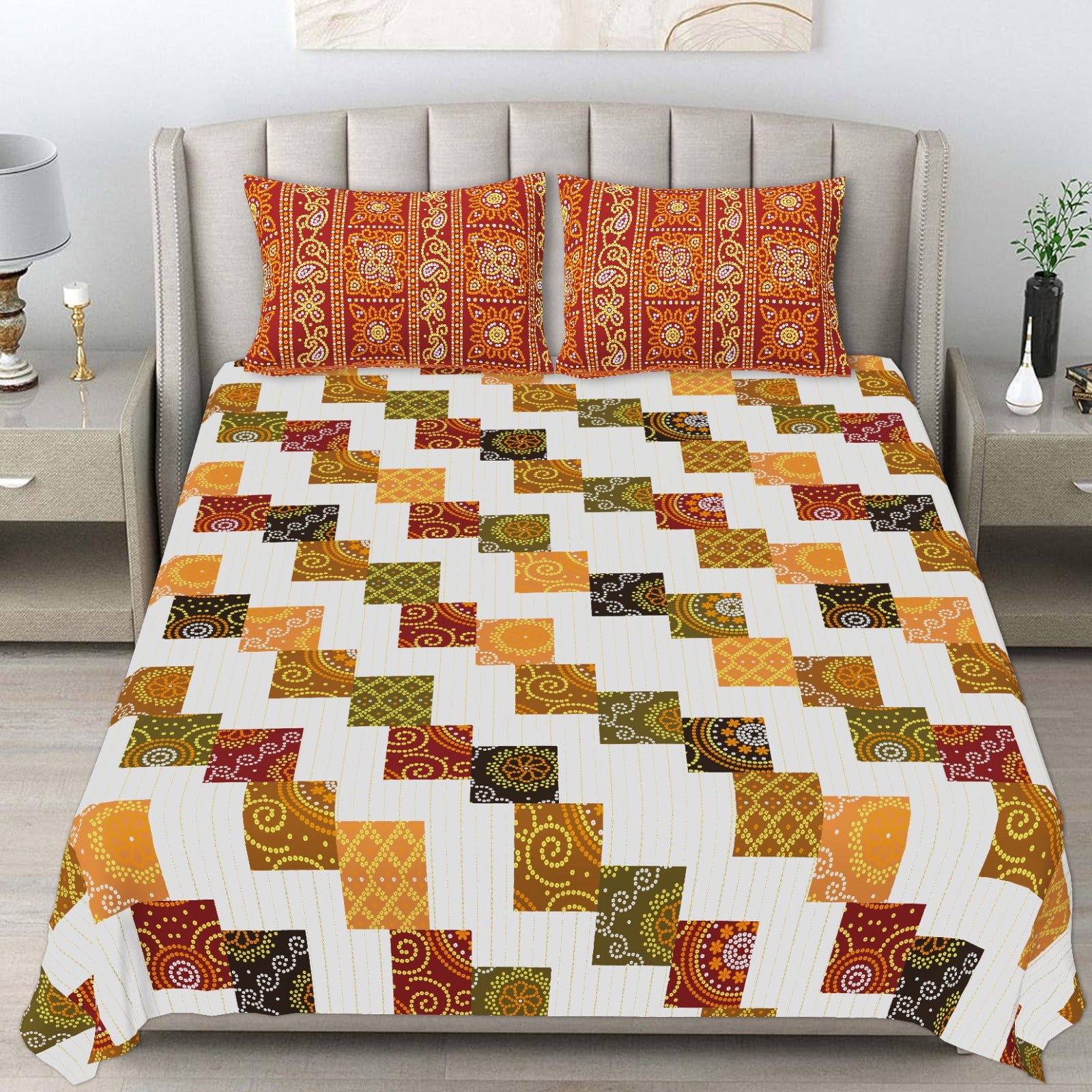 Pure cotton king size bedsheet with two pillow covers 100x108 inches
