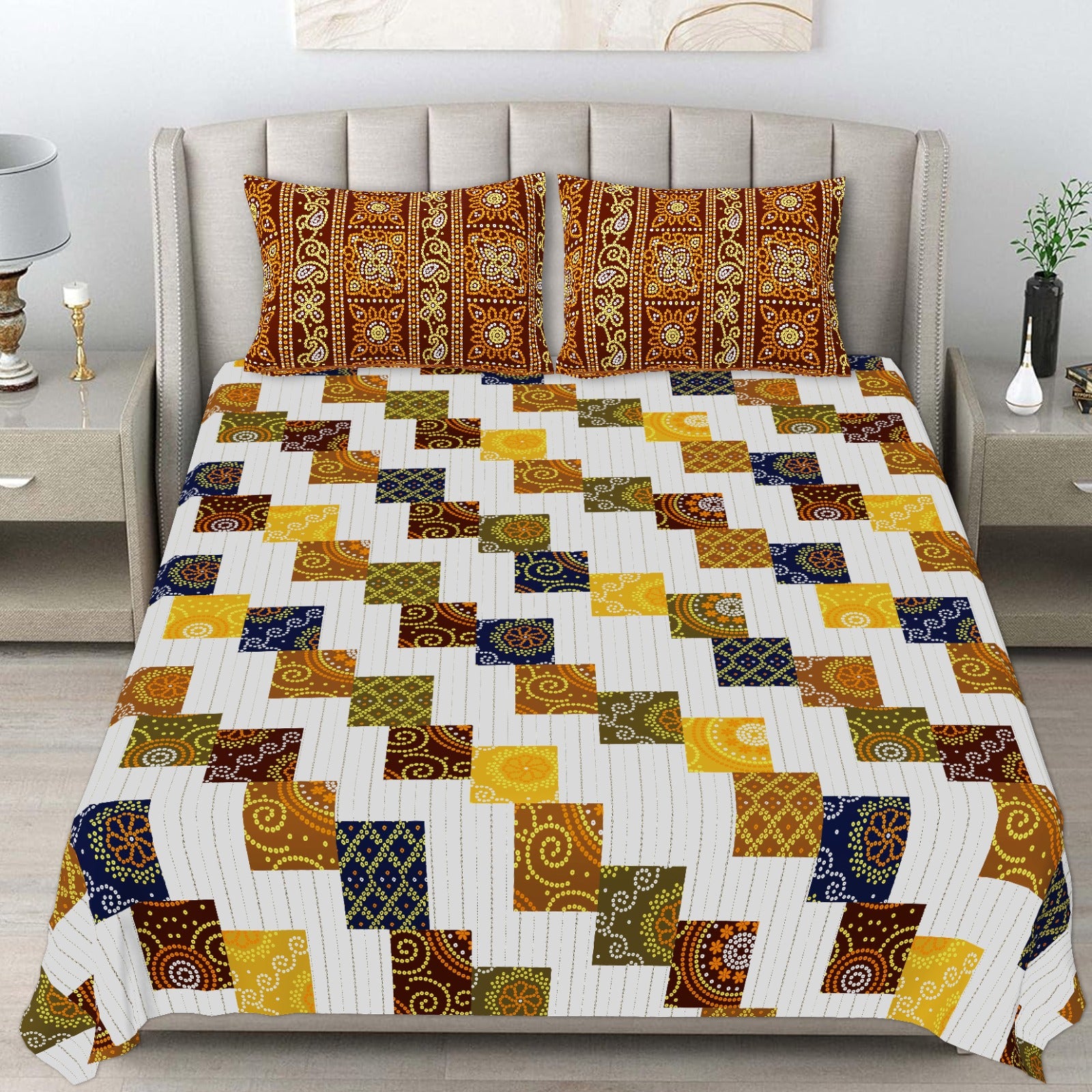 Pure cotton king size bedsheet with two pillow covers 100x108 inches