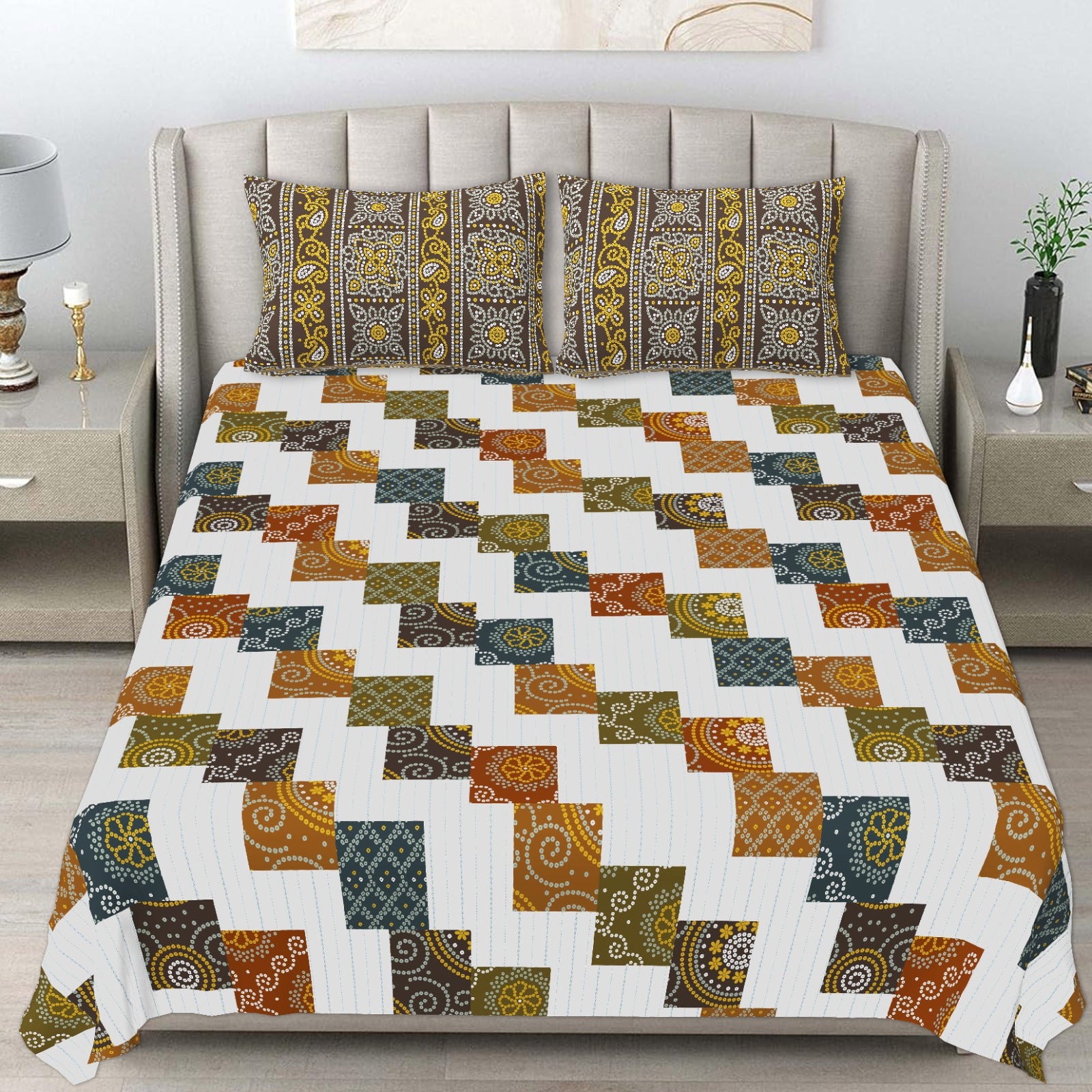 Pure cotton king size bedsheet with two pillow covers 100x108 inches