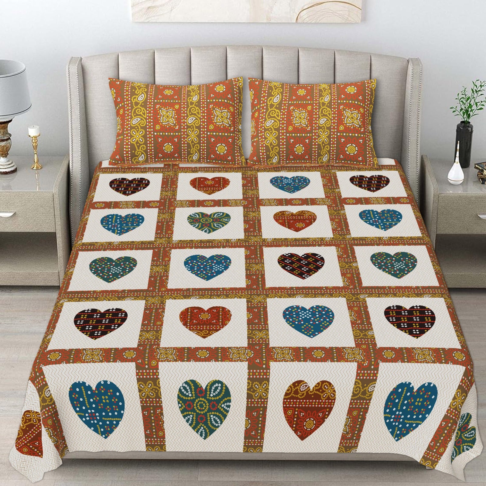 Pure cotton king size bedsheet with two pillow covers 100x108 inches