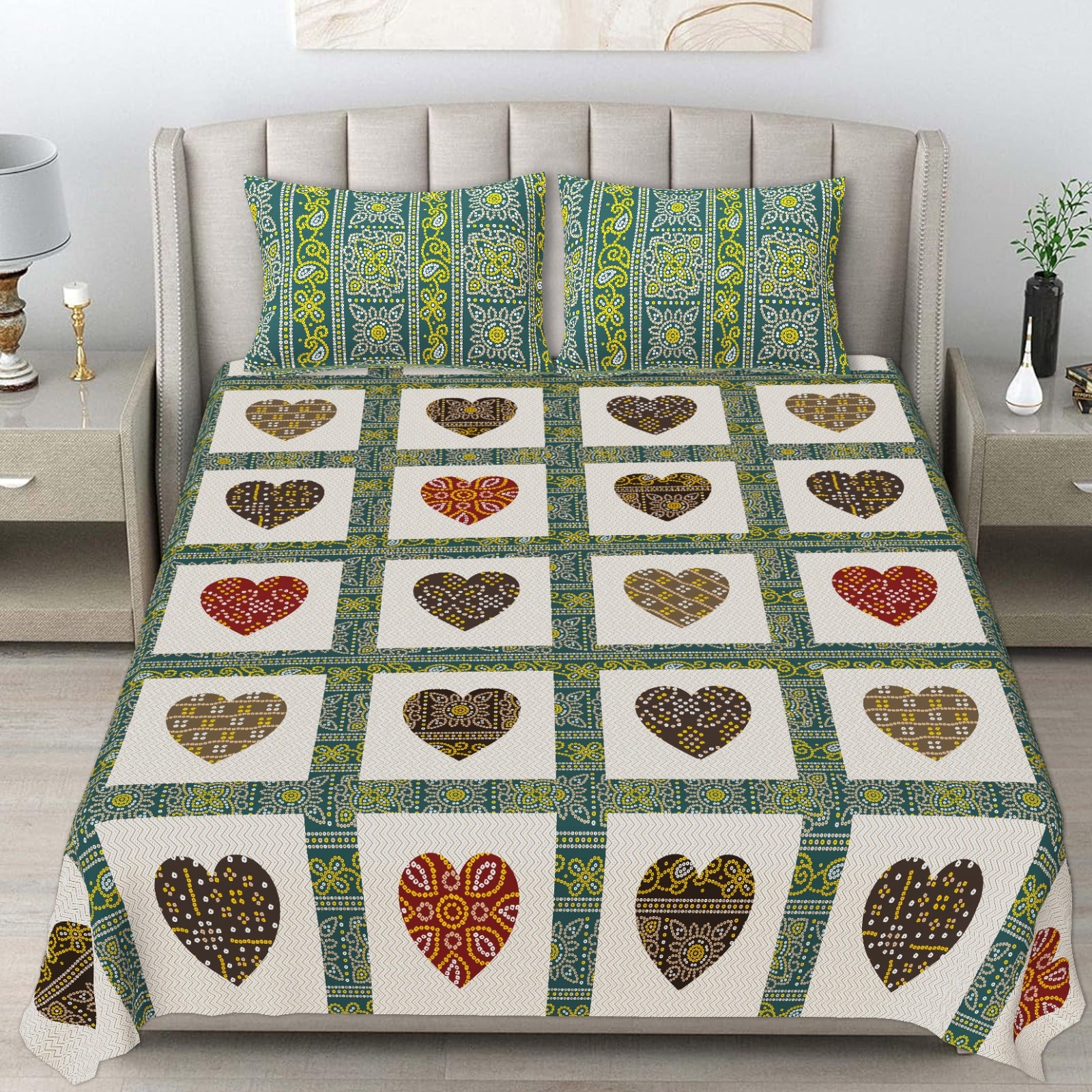 Pure cotton king size bedsheet with two pillow covers 100x108 inches