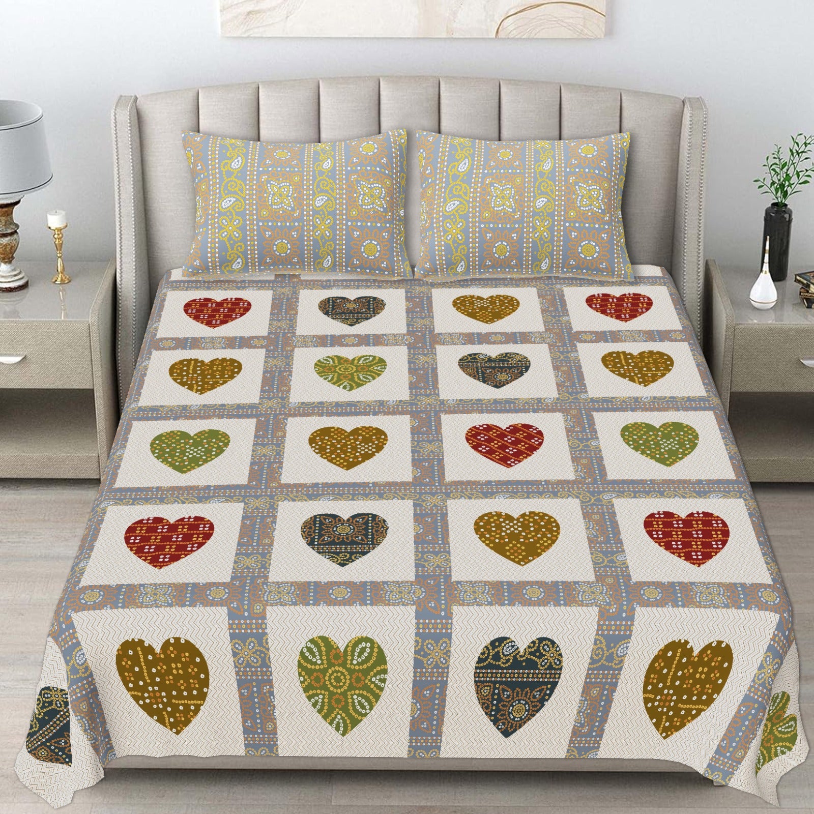 Pure cotton king size bedsheet with two pillow covers 100x108 inches