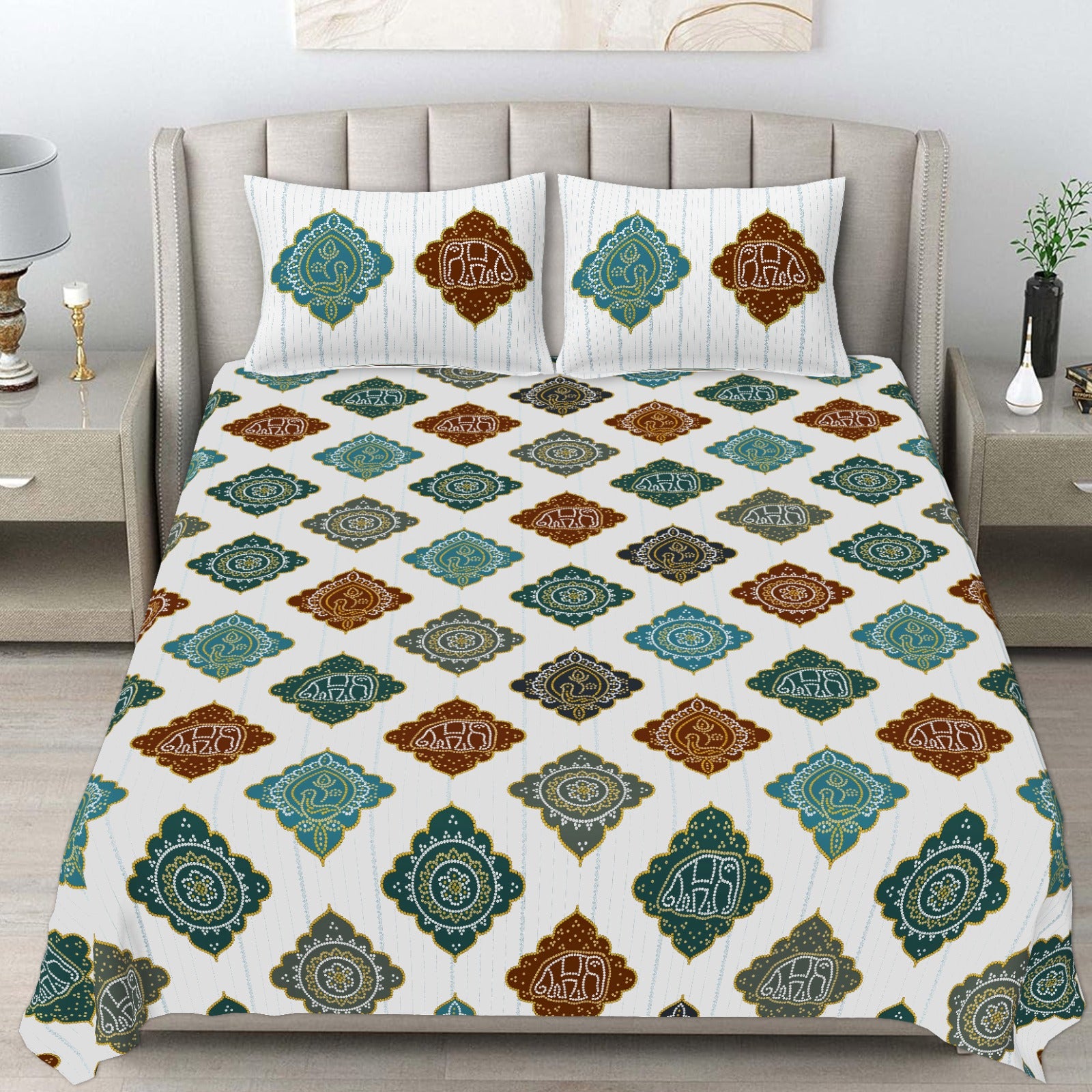 Pure cotton king size bedsheet with two pillow covers 100x108 inches