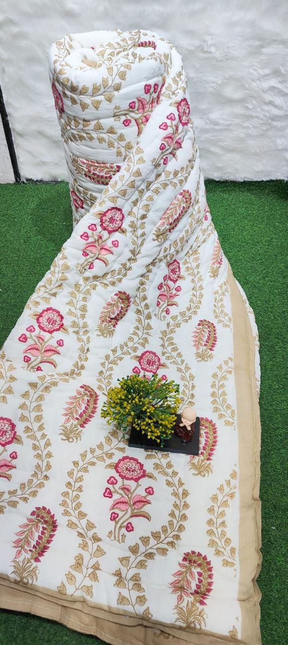 Pure mulmul cotton screen printed reversible double razai (90x108 inches)