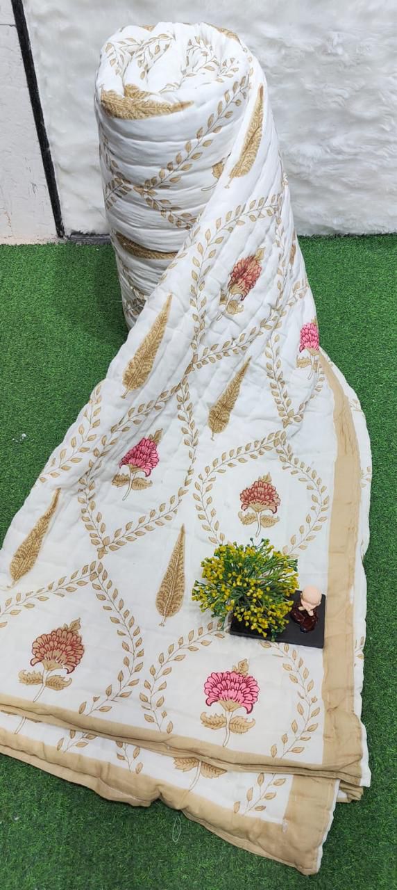 Pure mulmul cotton screen printed reversible double razai (90x108 inches)