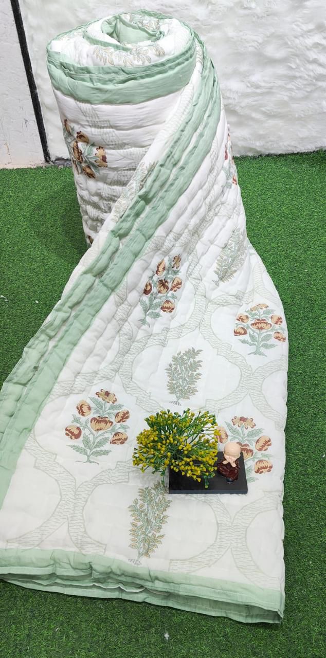 Pure mulmul cotton screen printed reversible double razai (90x108 inches)