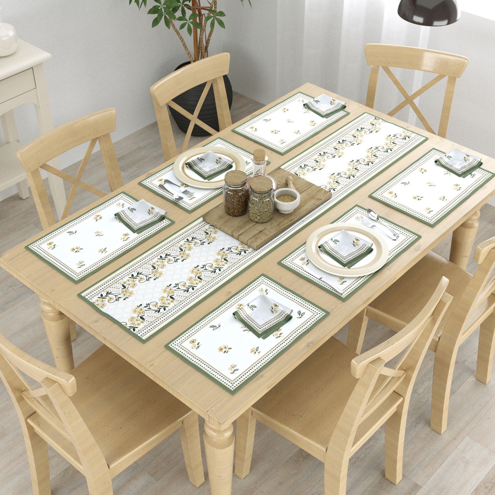 Pure cotton screen printed table mats, runner and napkin sets (13 piece combo)
