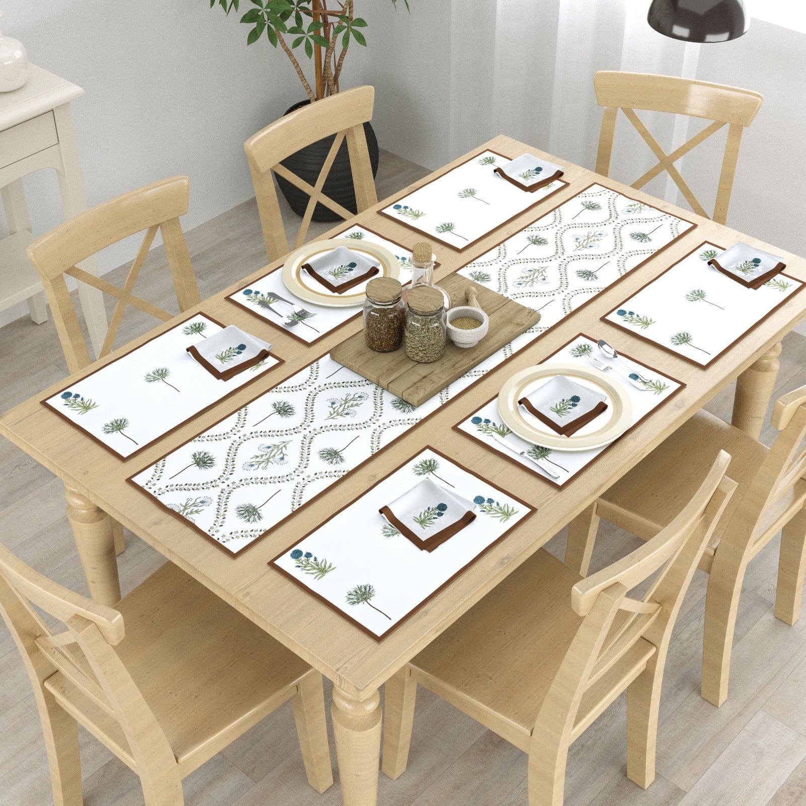 Pure cotton screen printed table mats, runner and napkin sets (13 piece combo)