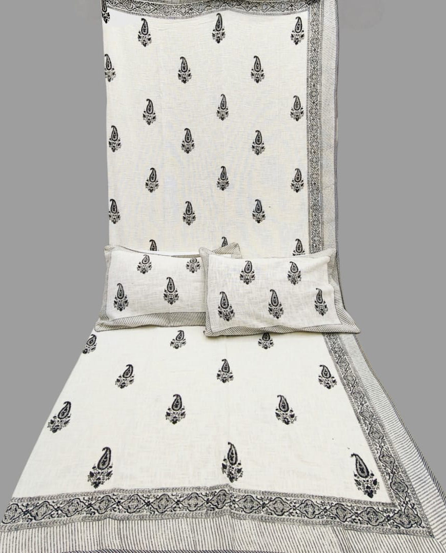 Pure TNT cotton hand-block printed double bedcover with 2 pillow covers (90x108 inches)