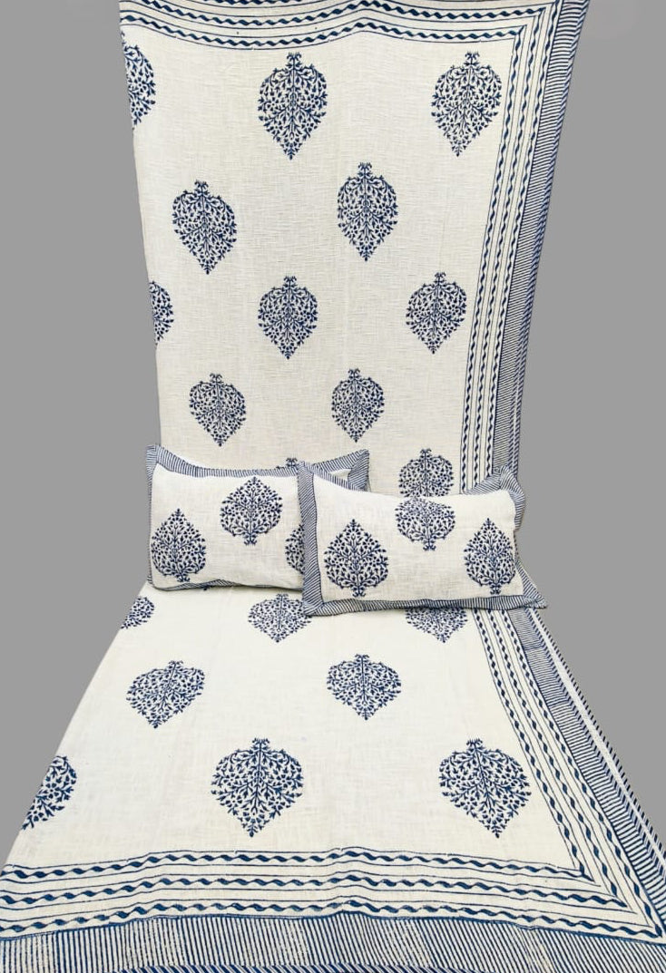 Pure TNT cotton hand-block printed double bedcover with 2 pillow covers (90x108 inches)