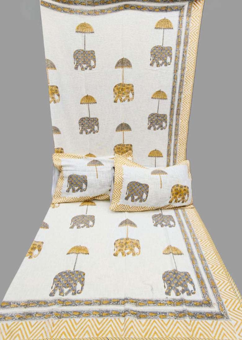 Pure TNT cotton hand-block printed double bedcover with 2 pillow covers (90x108 inches)