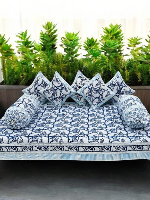 Pure cotton hand block printed 8 piece traditional diwan set (70x100 inches)