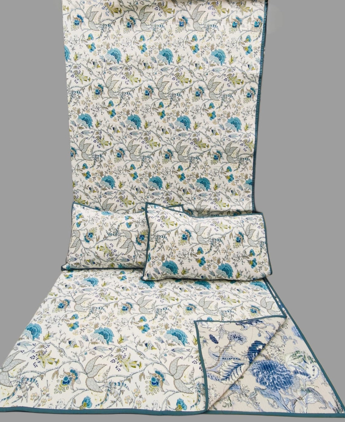 Pure cotton quilted bedcovers with two quilted pillow covers (90x108 inches)