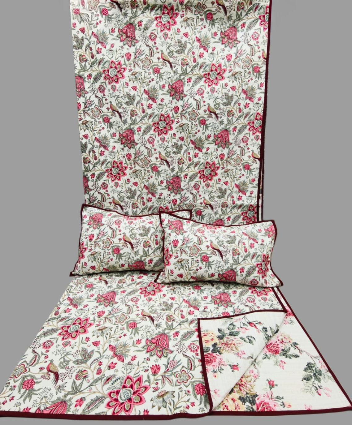 Pure cotton quilted bedcovers with two quilted pillow covers (90x108 inches)