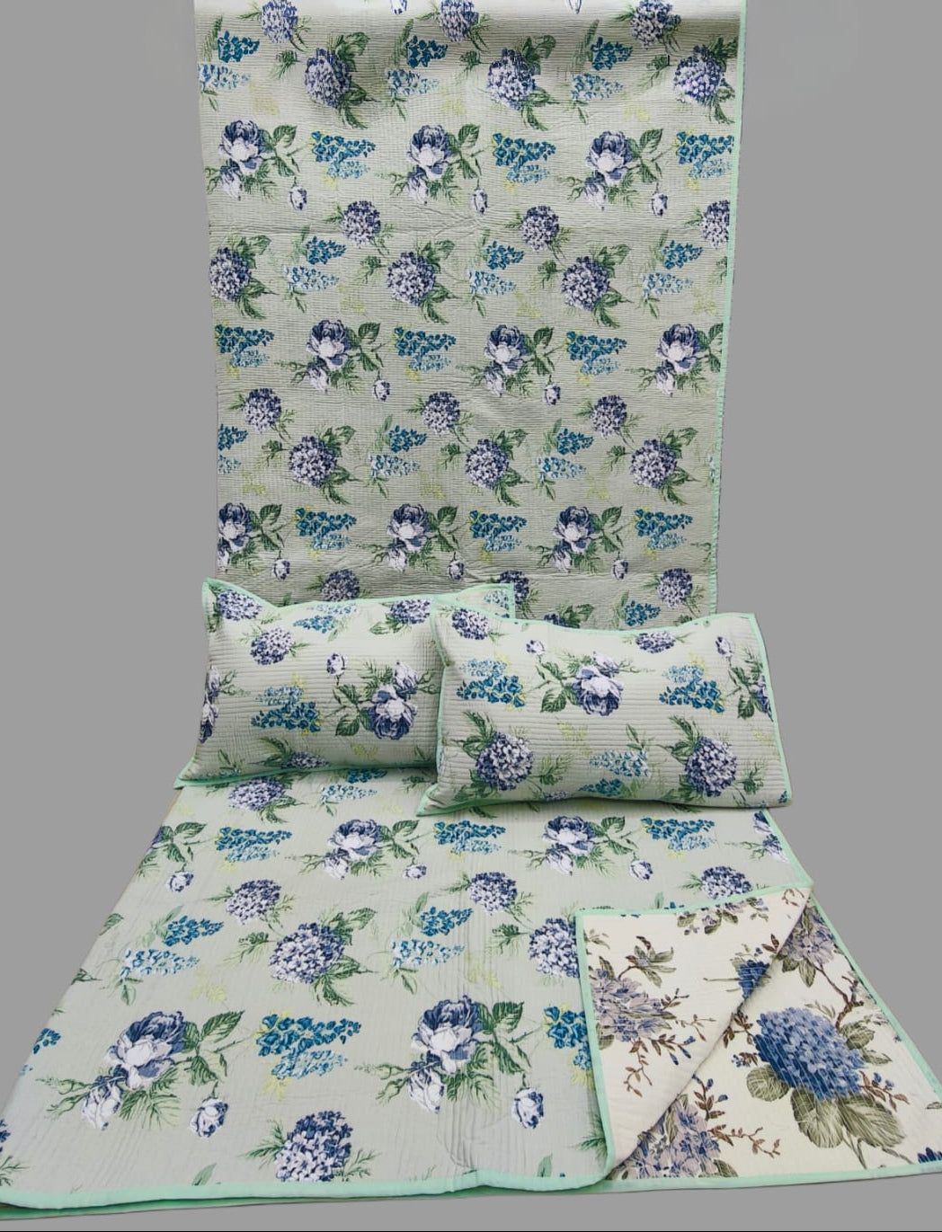 Pure cotton quilted bedcovers with two quilted pillow covers (90x108 inches)