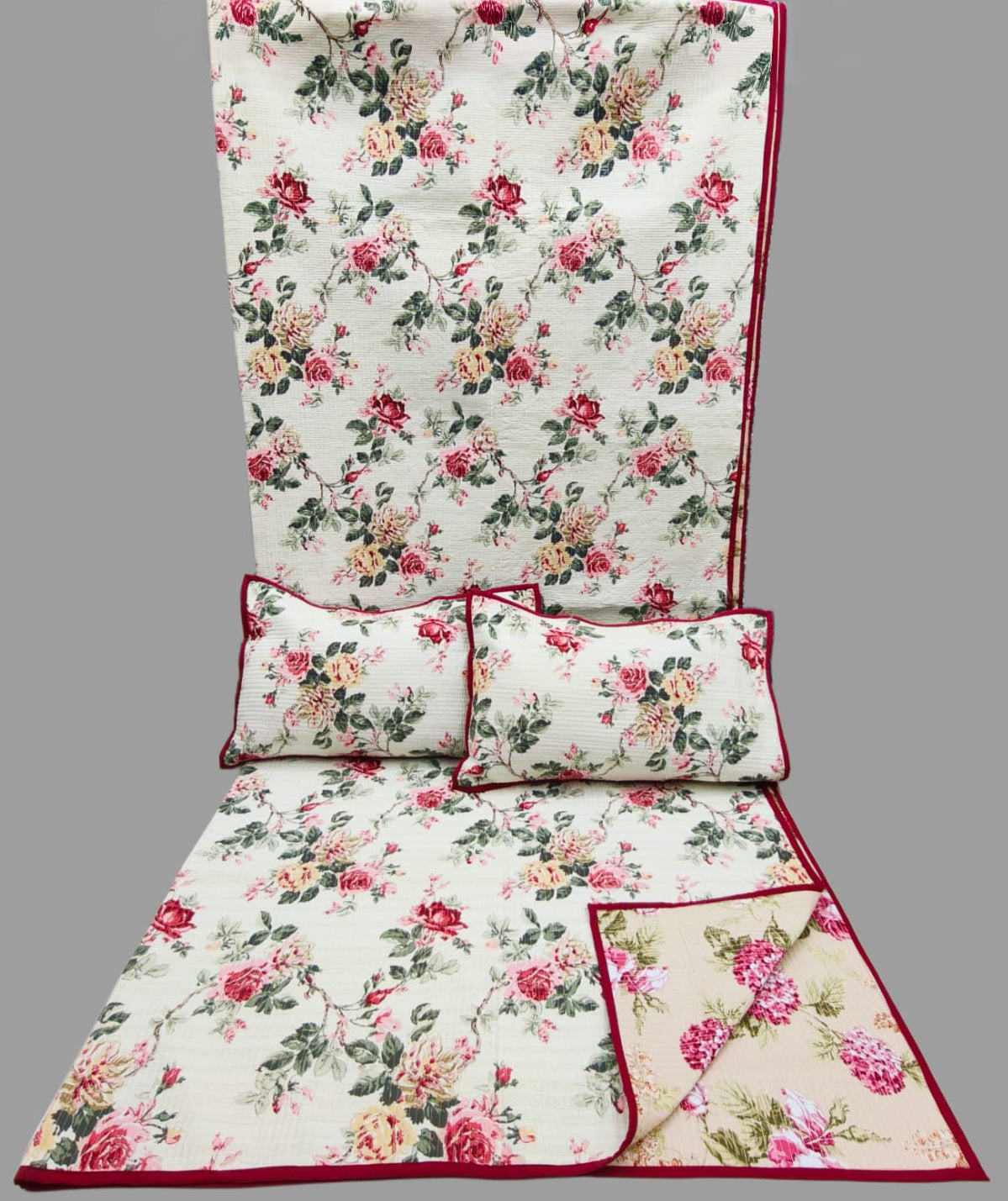Pure cotton quilted bedcovers with two quilted pillow covers (90x108 inches)