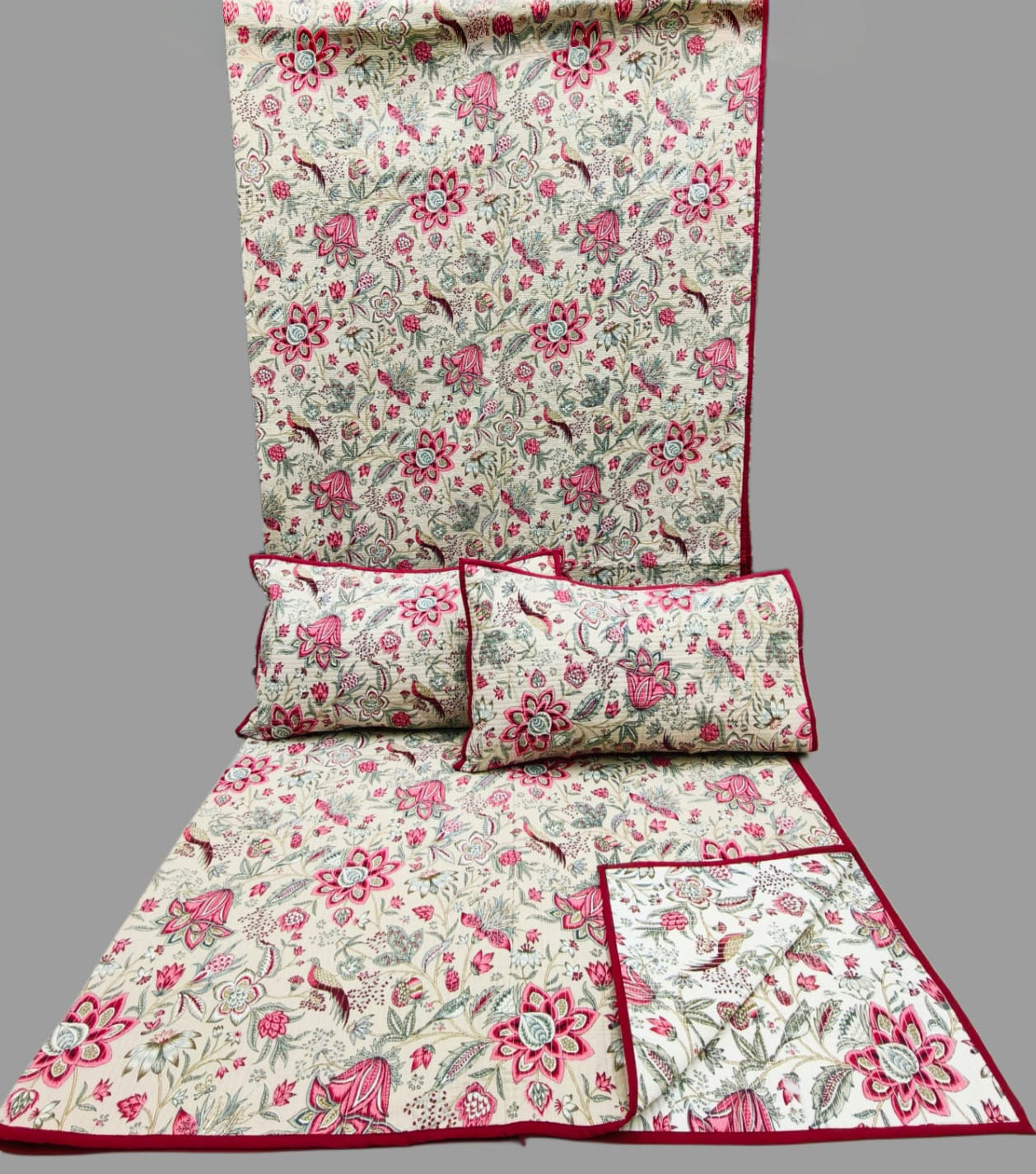 Pure cotton quilted bedcovers with two quilted pillow covers (90x108 inches)
