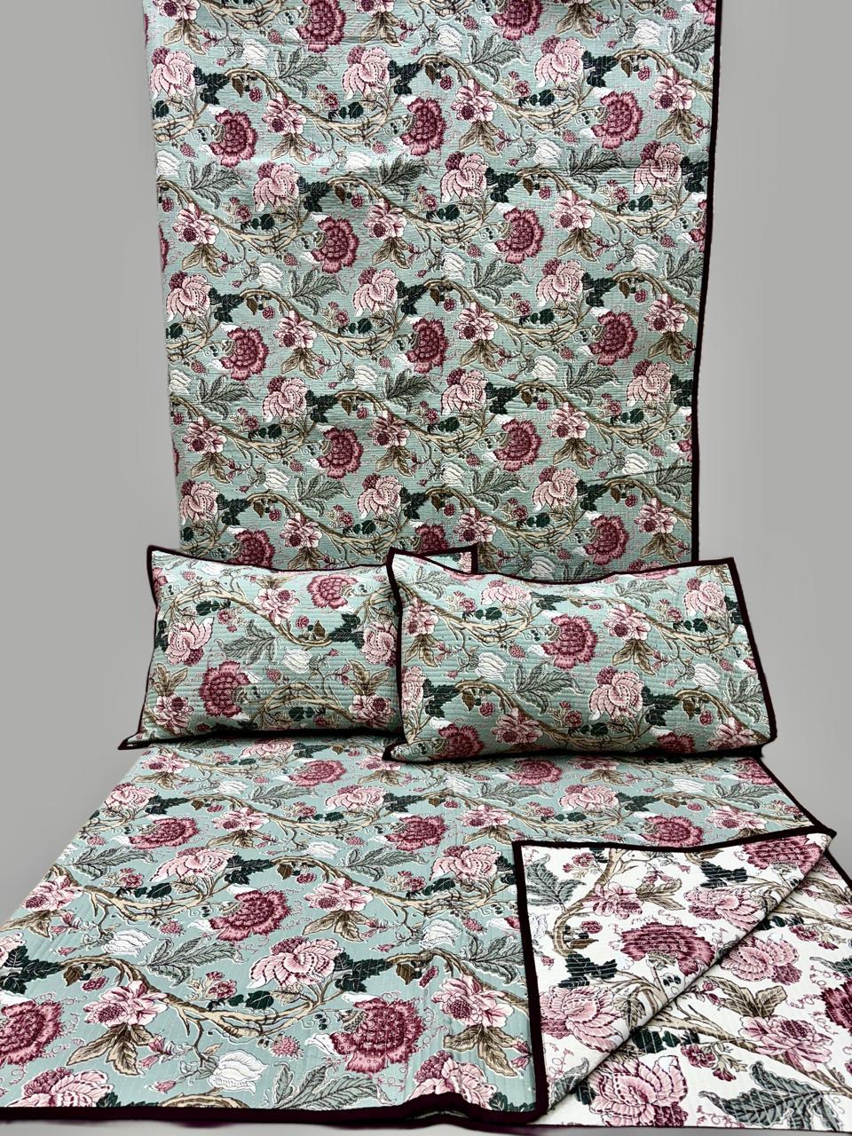Pure cotton quilted bedcovers with two quilted pillow covers (90x108 inches)