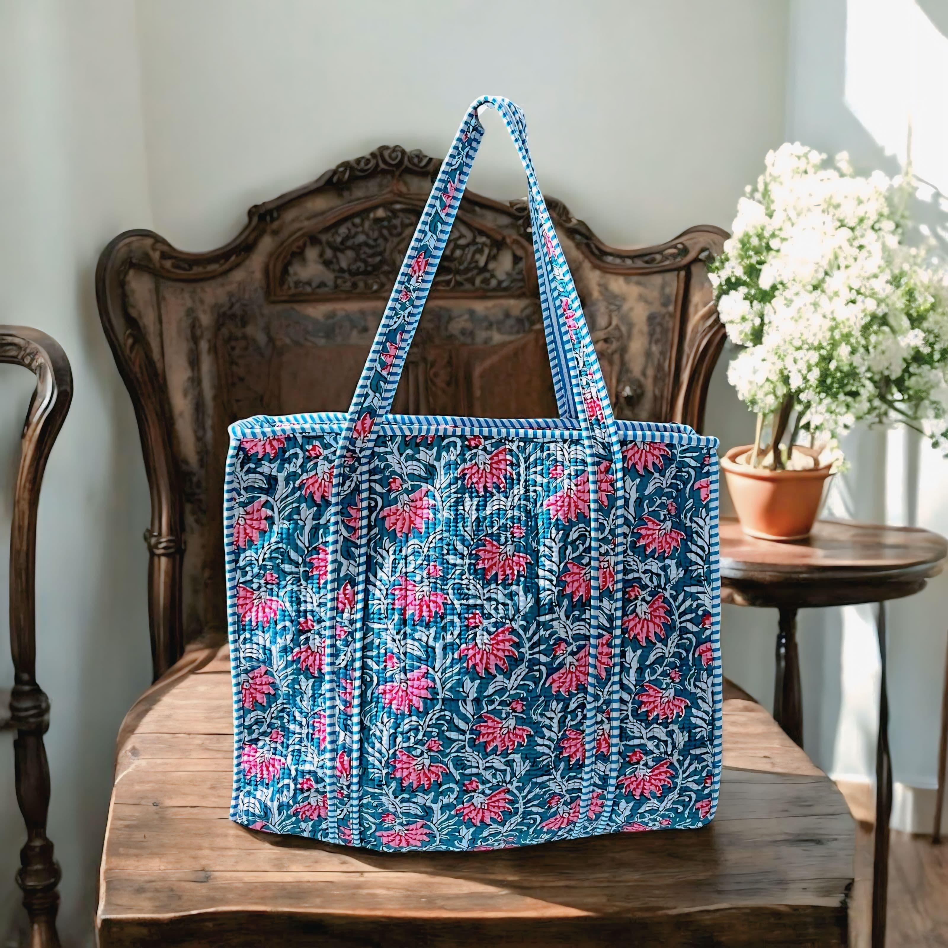 Pure cotton quilted tote bags (18x18 inches)