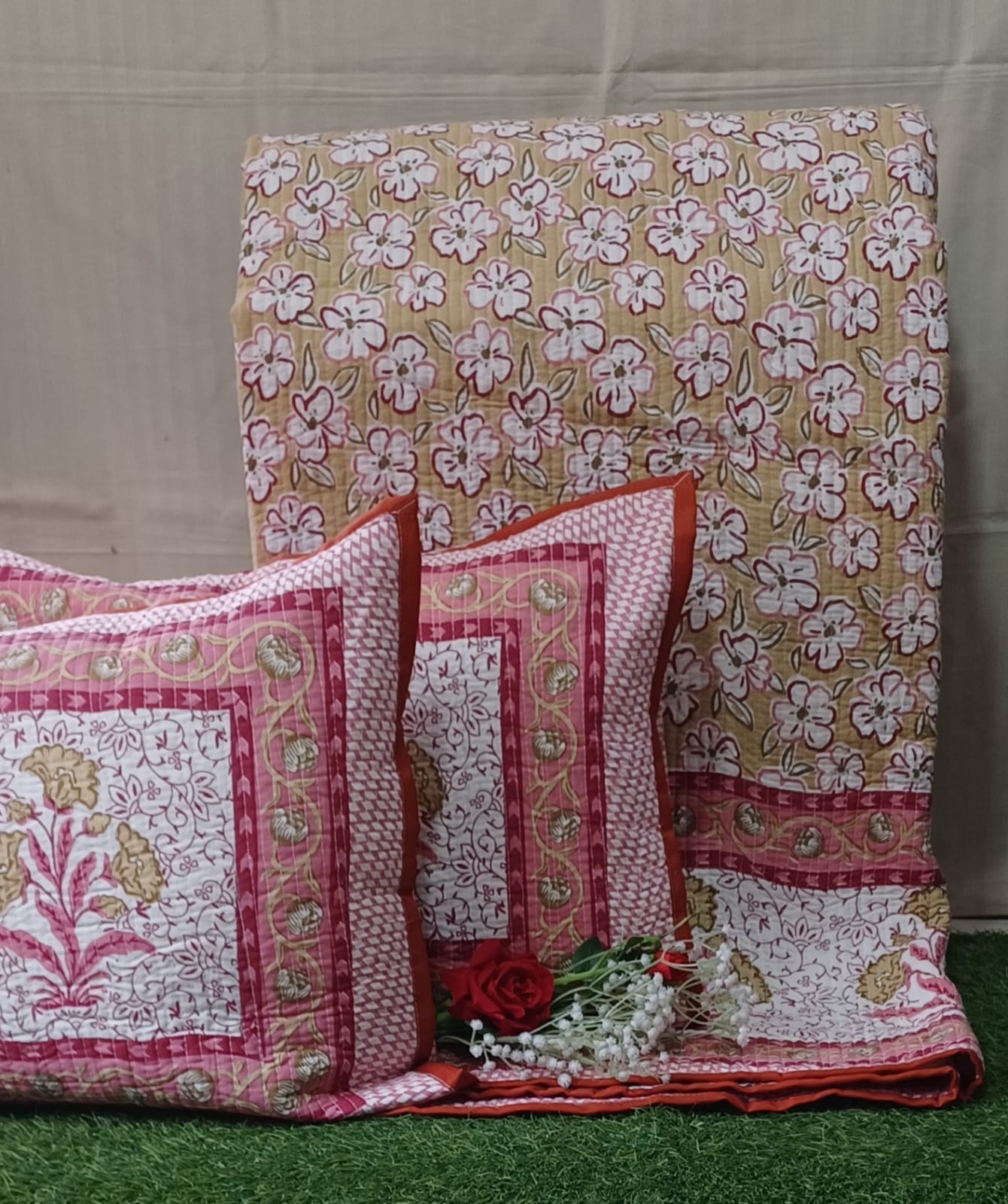 Pure cotton quilted bedcovers with two quilted pillow covers (90x108 inches)