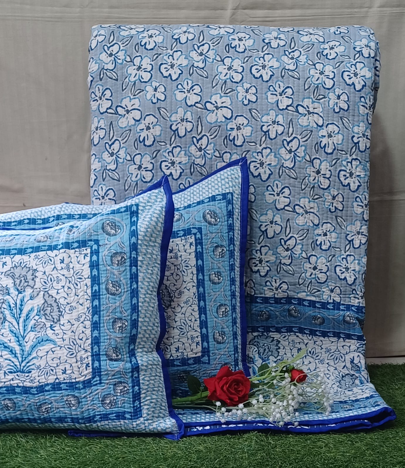 Pure cotton quilted bedcovers with two quilted pillow covers (90x108 inches)