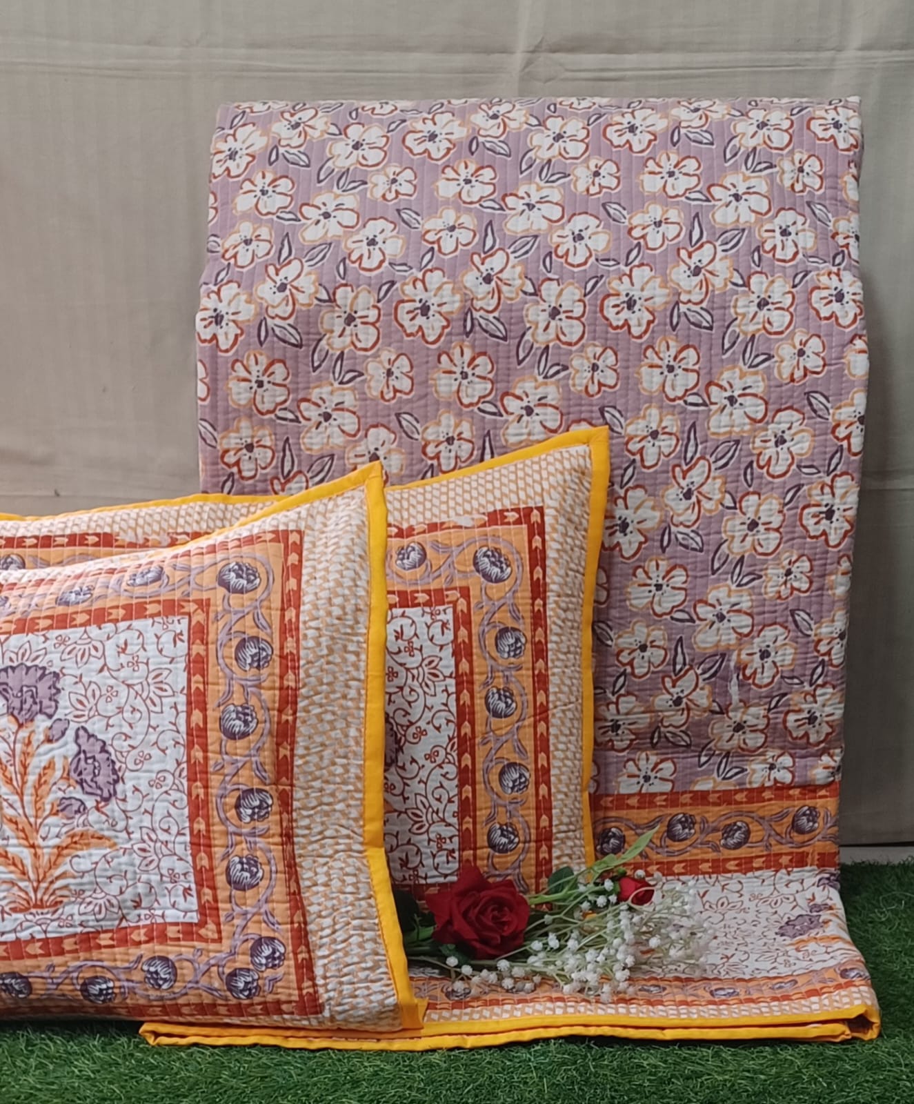 Pure cotton quilted bedcovers with two quilted pillow covers (90x108 inches)