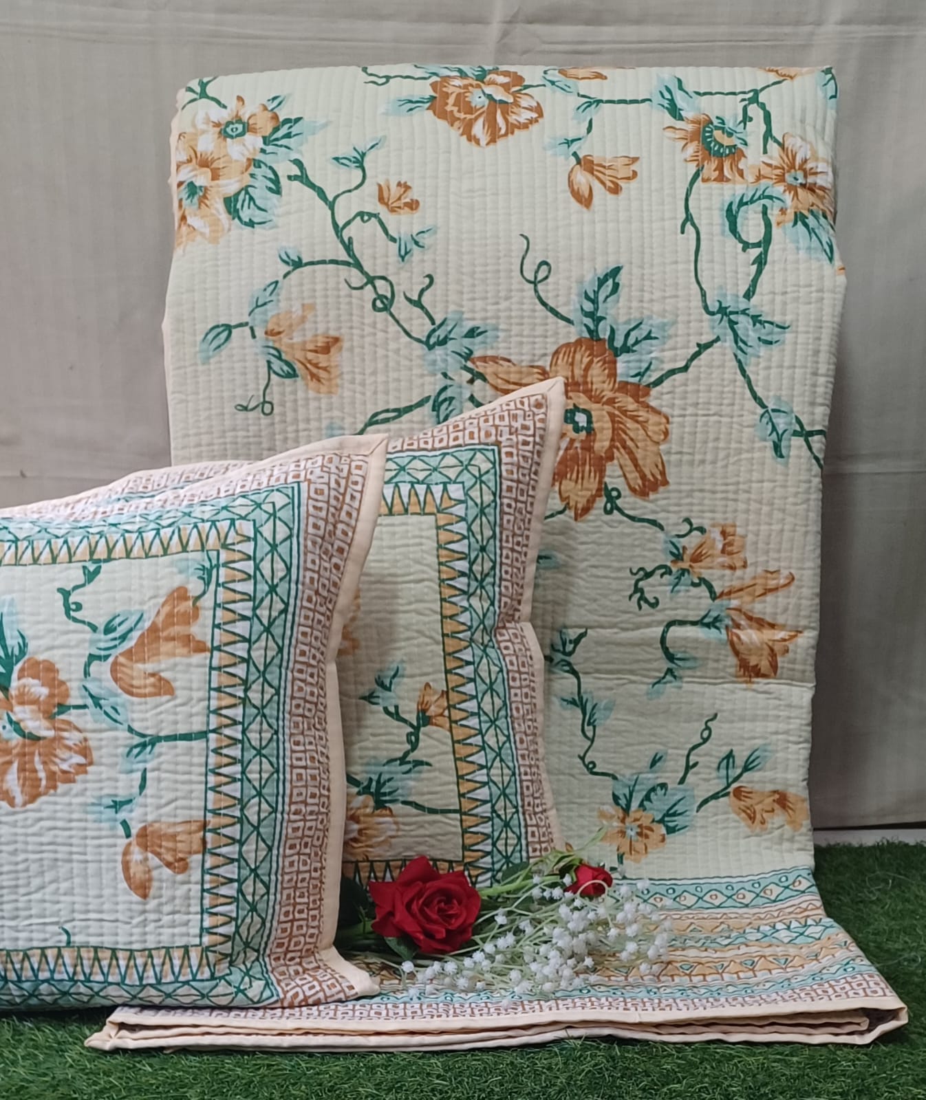 Pure cotton quilted bedcovers with two quilted pillow covers (90x108 inches)