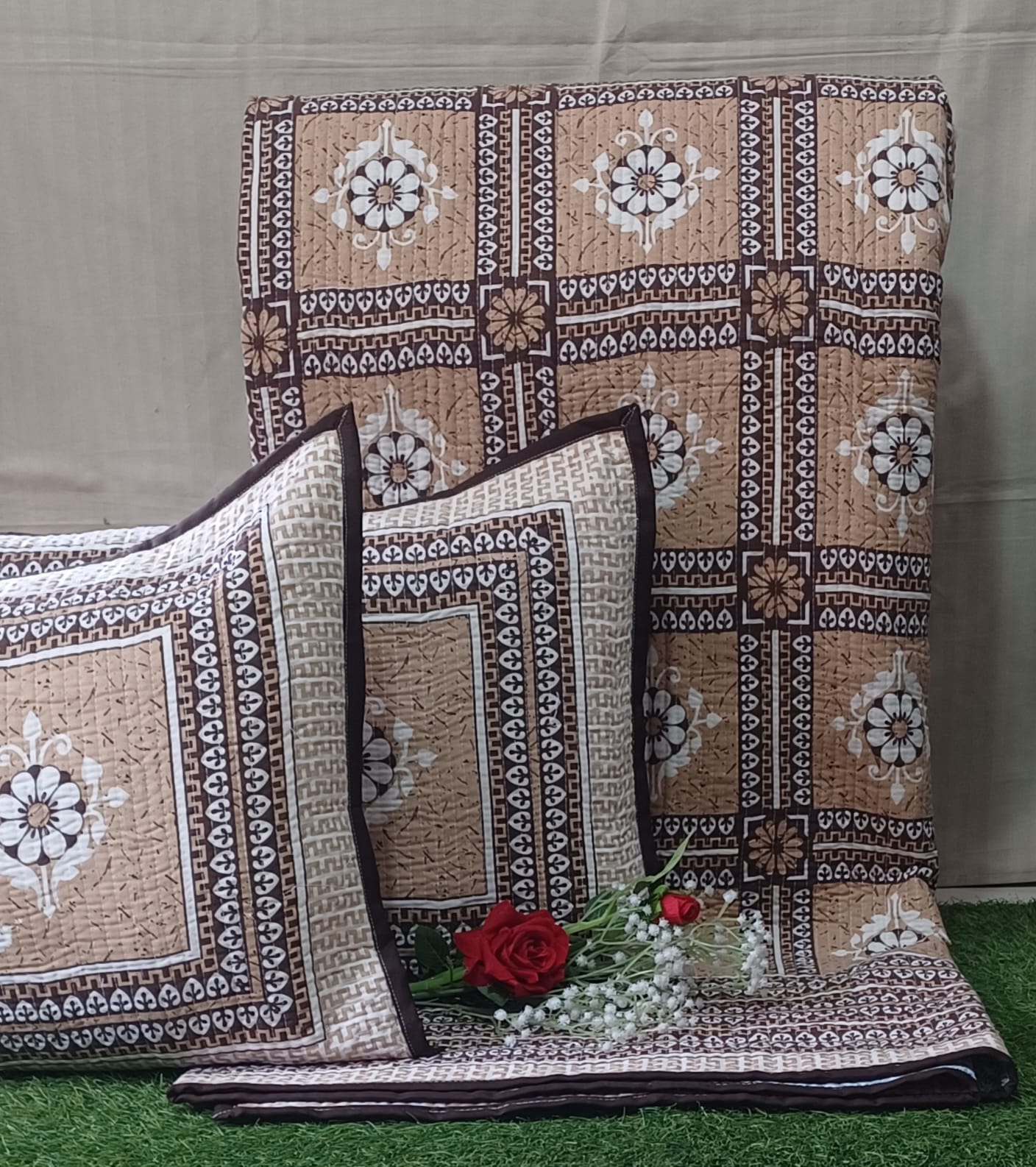 Pure cotton quilted bedcovers with two quilted pillow covers (90x108 inches)