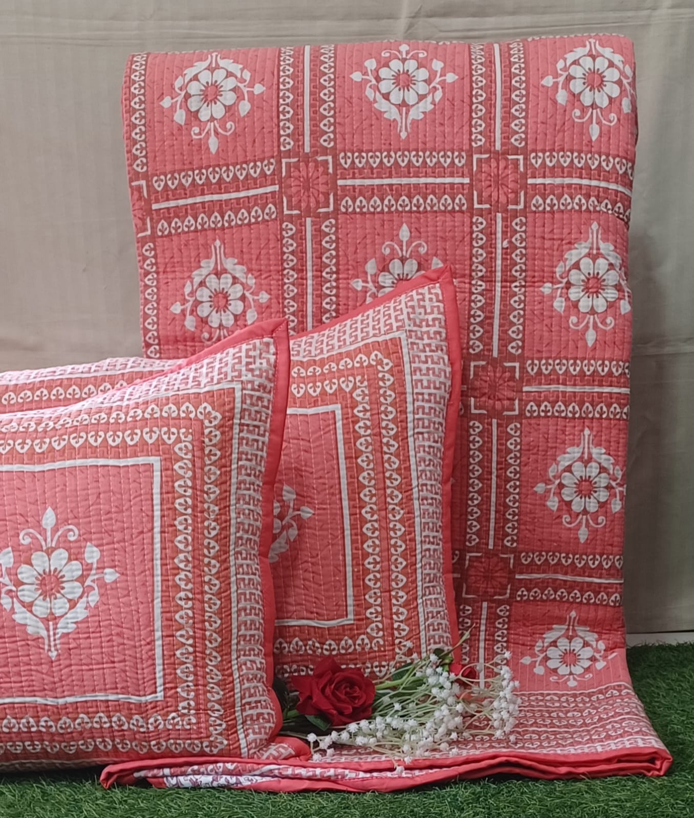 Pure cotton quilted bedcovers with two quilted pillow covers (90x108 inches)