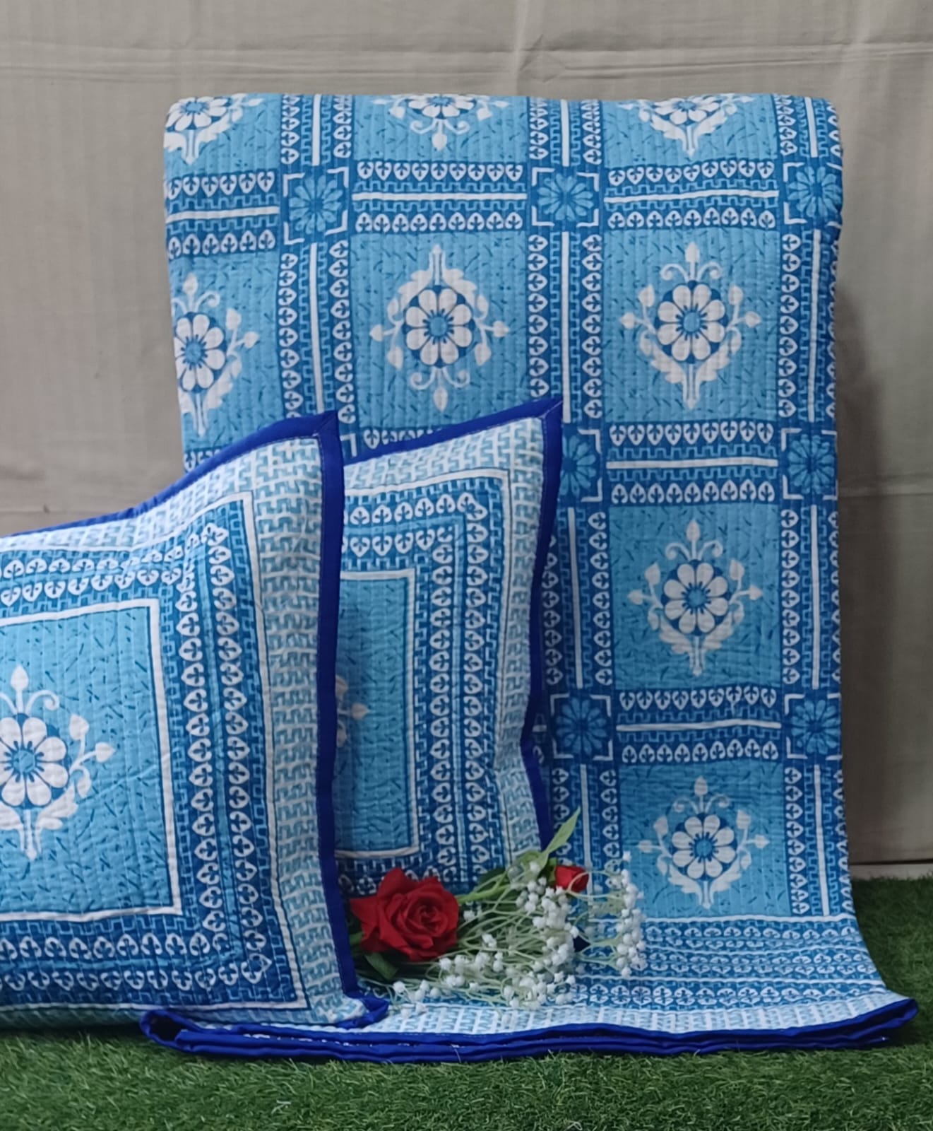 Pure cotton quilted bedcovers with two quilted pillow covers (90x108 inches)