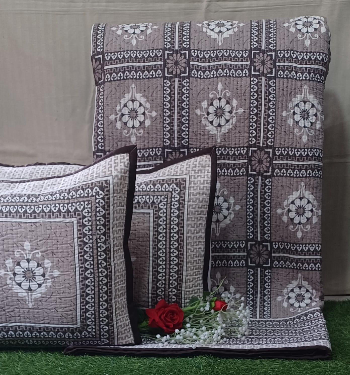 Pure cotton quilted bedcovers with two quilted pillow covers (90x108 inches)