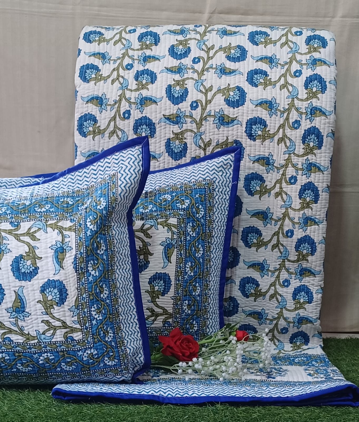 Pure cotton quilted bedcovers with two quilted pillow covers (90x108 inches)