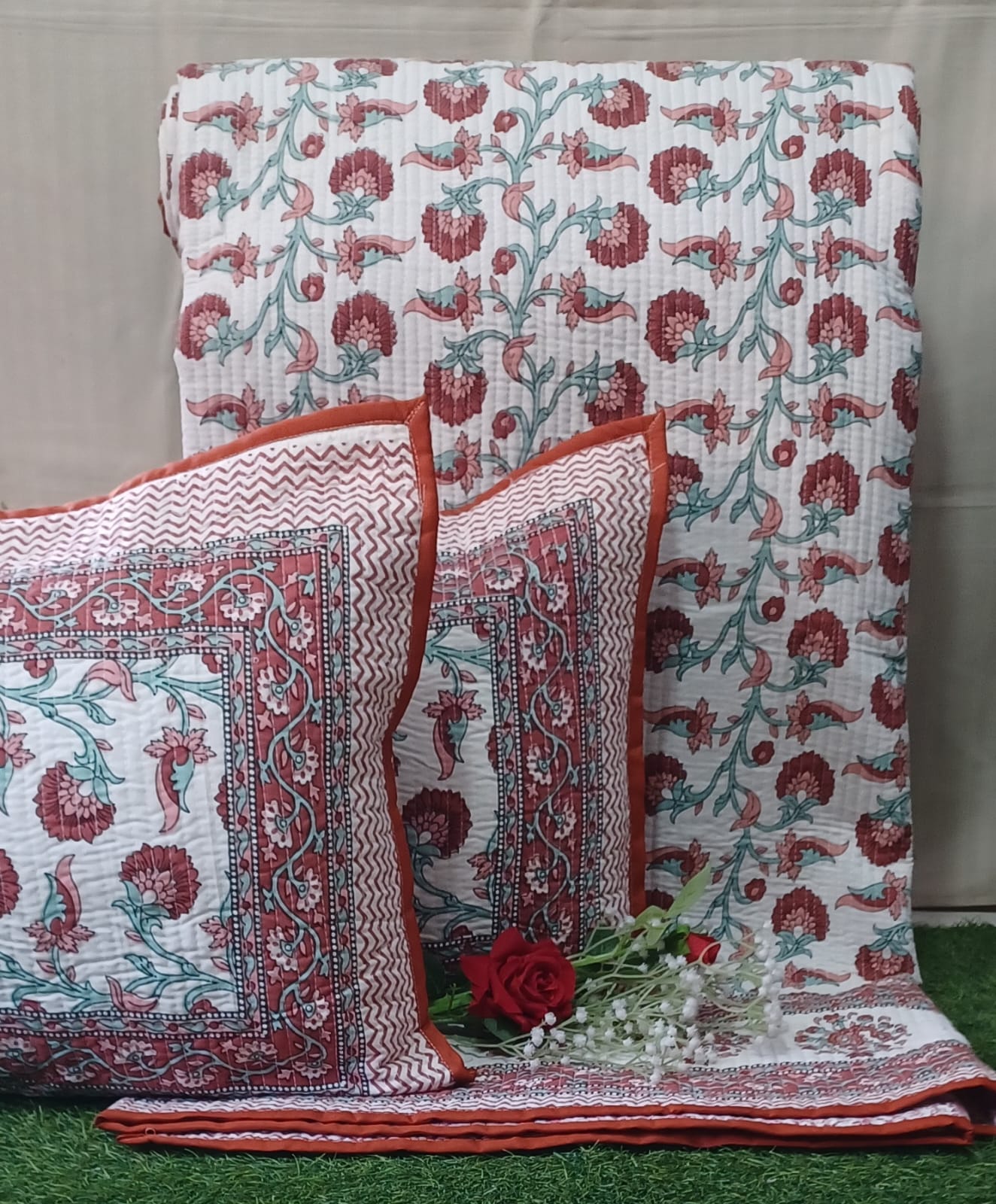 Pure cotton quilted bedcovers with two quilted pillow covers (90x108 inches)
