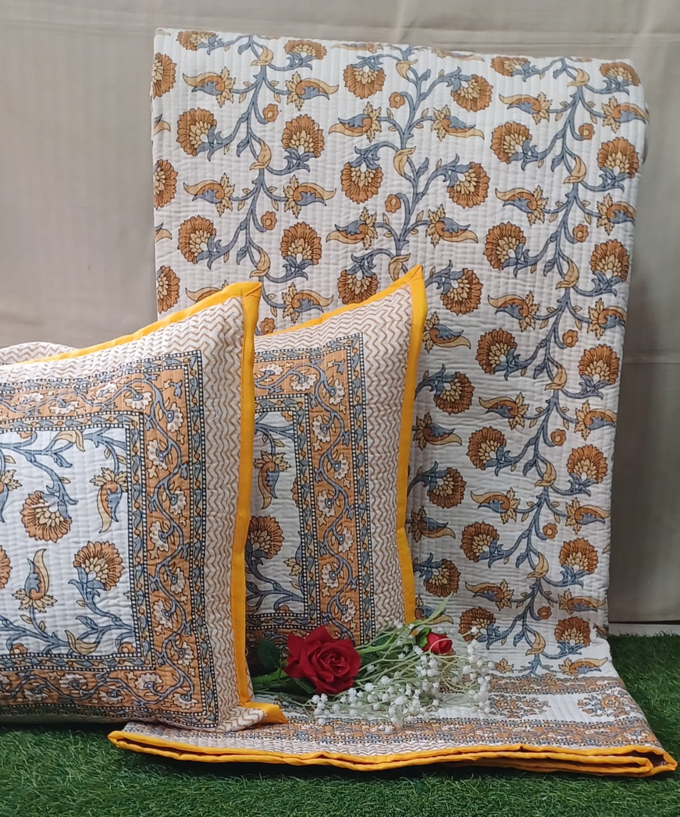 Pure cotton quilted bedcovers with two quilted pillow covers (90x108 inches)