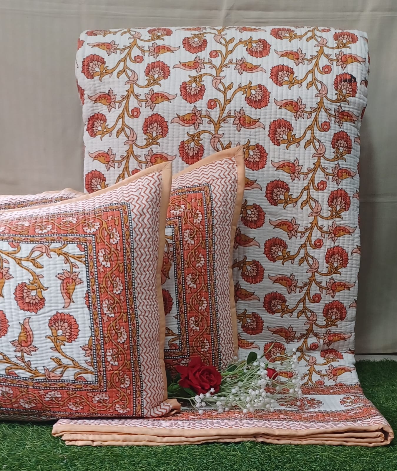 Pure cotton quilted bedcovers with two quilted pillow covers (90x108 inches)