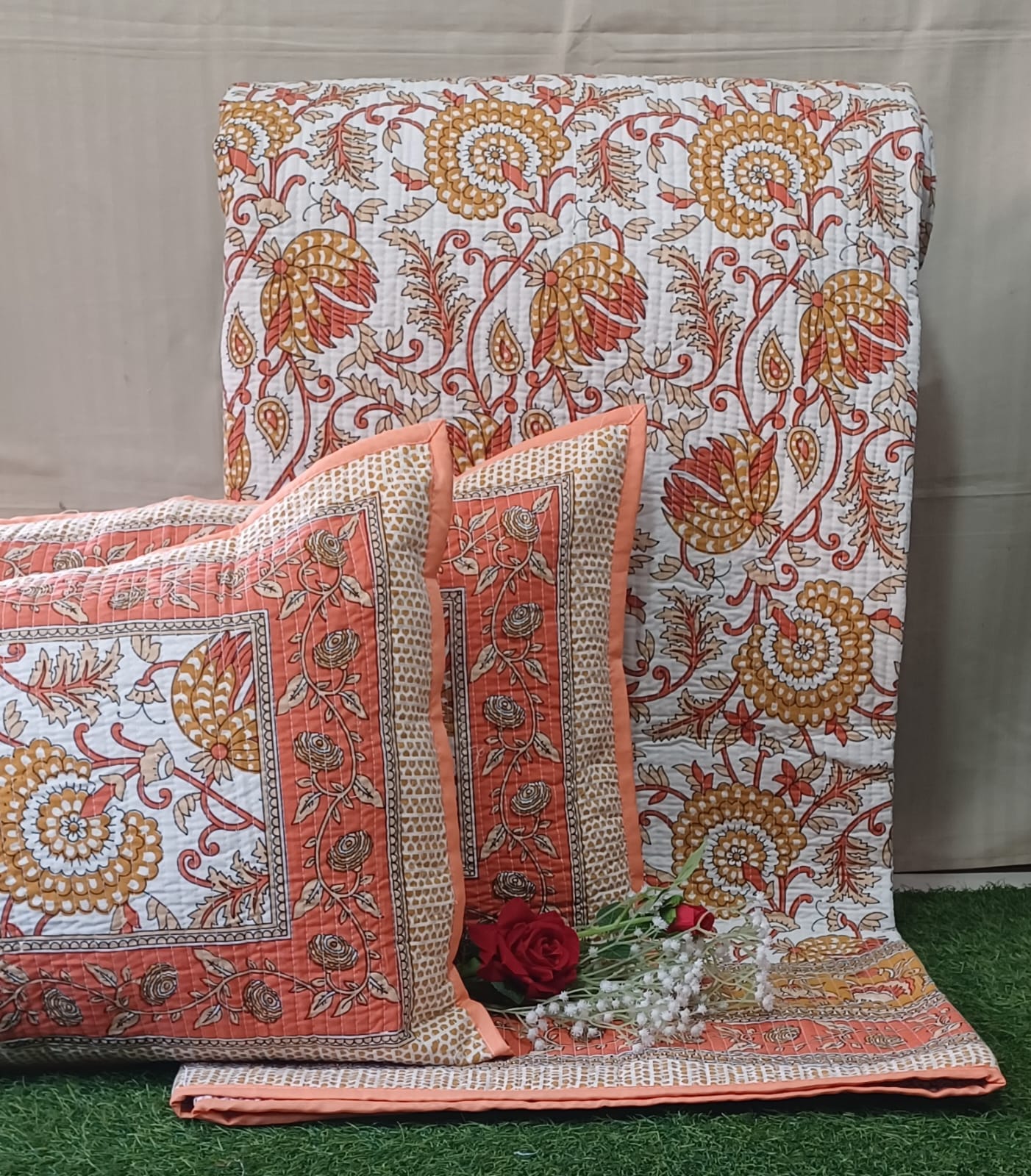 Pure cotton quilted bedcovers with two quilted pillow covers (90x108 inches)