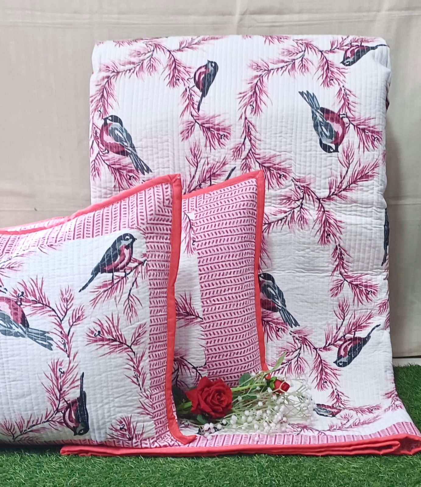Pure cotton quilted bedcovers with two quilted pillow covers (90x108 inches)
