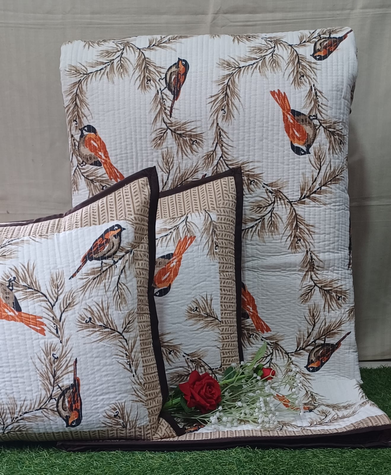 Pure cotton quilted bedcovers with two quilted pillow covers (90x108 inches)
