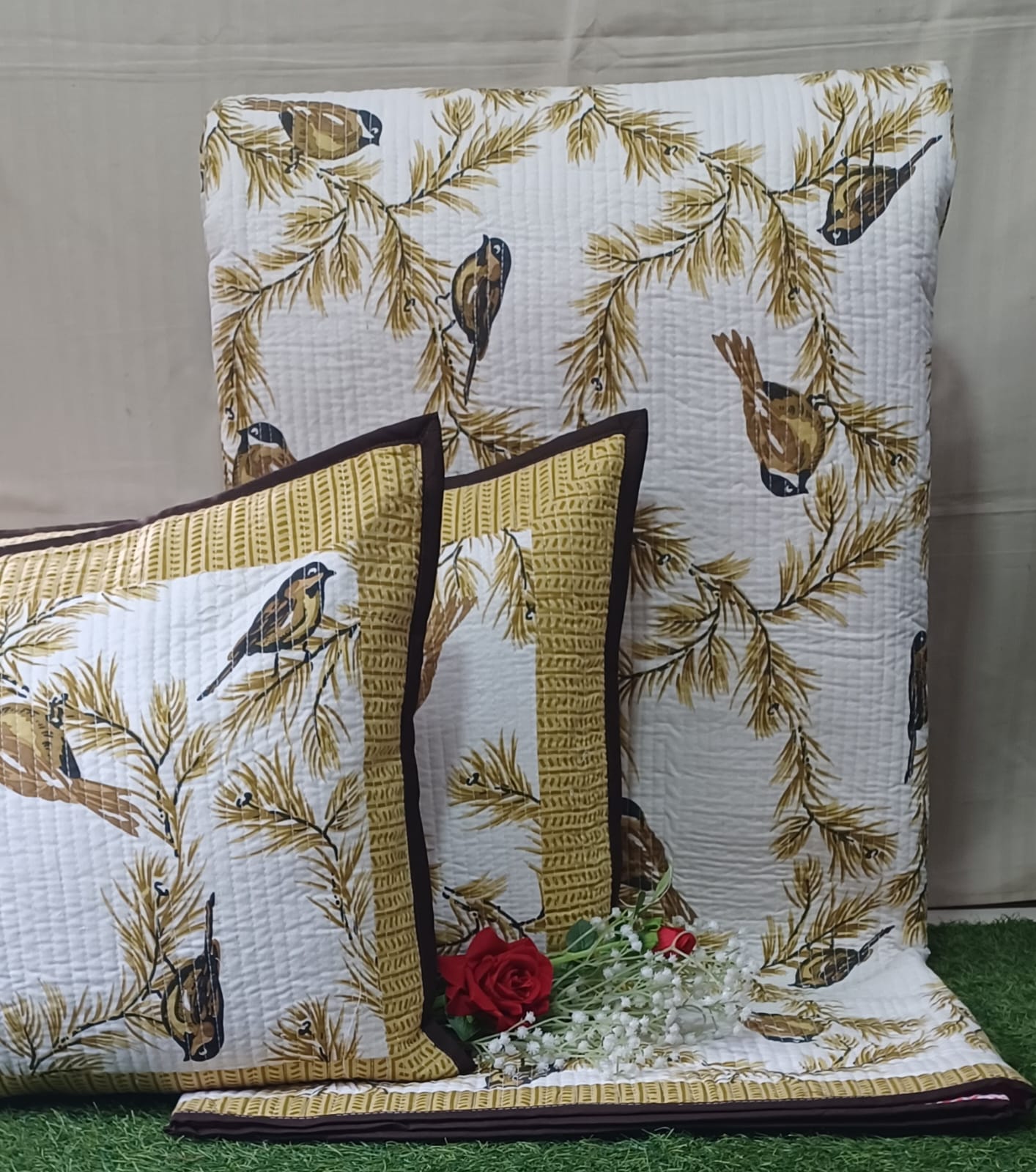 Pure cotton quilted bedcovers with two quilted pillow covers (90x108 inches)