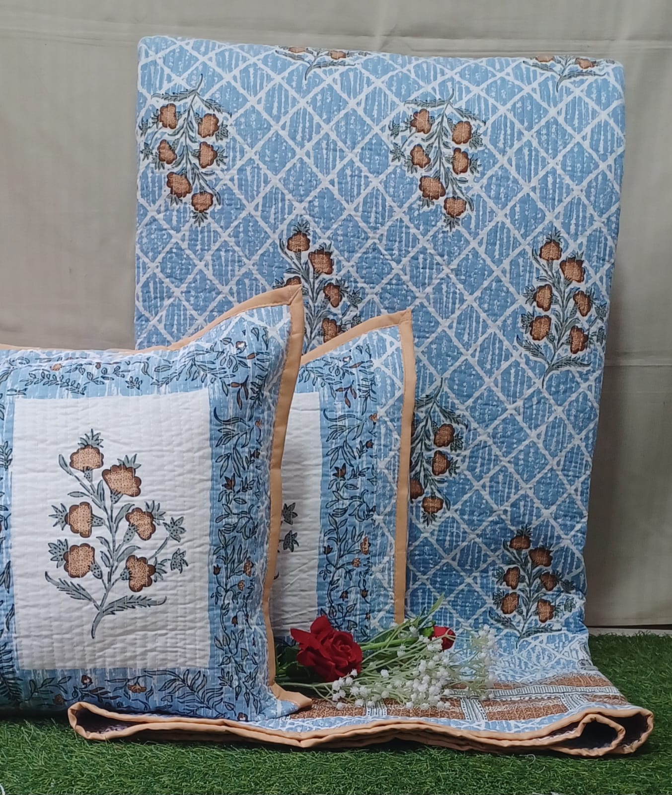 Pure cotton quilted bedcovers with two quilted pillow covers (90x108 inches)